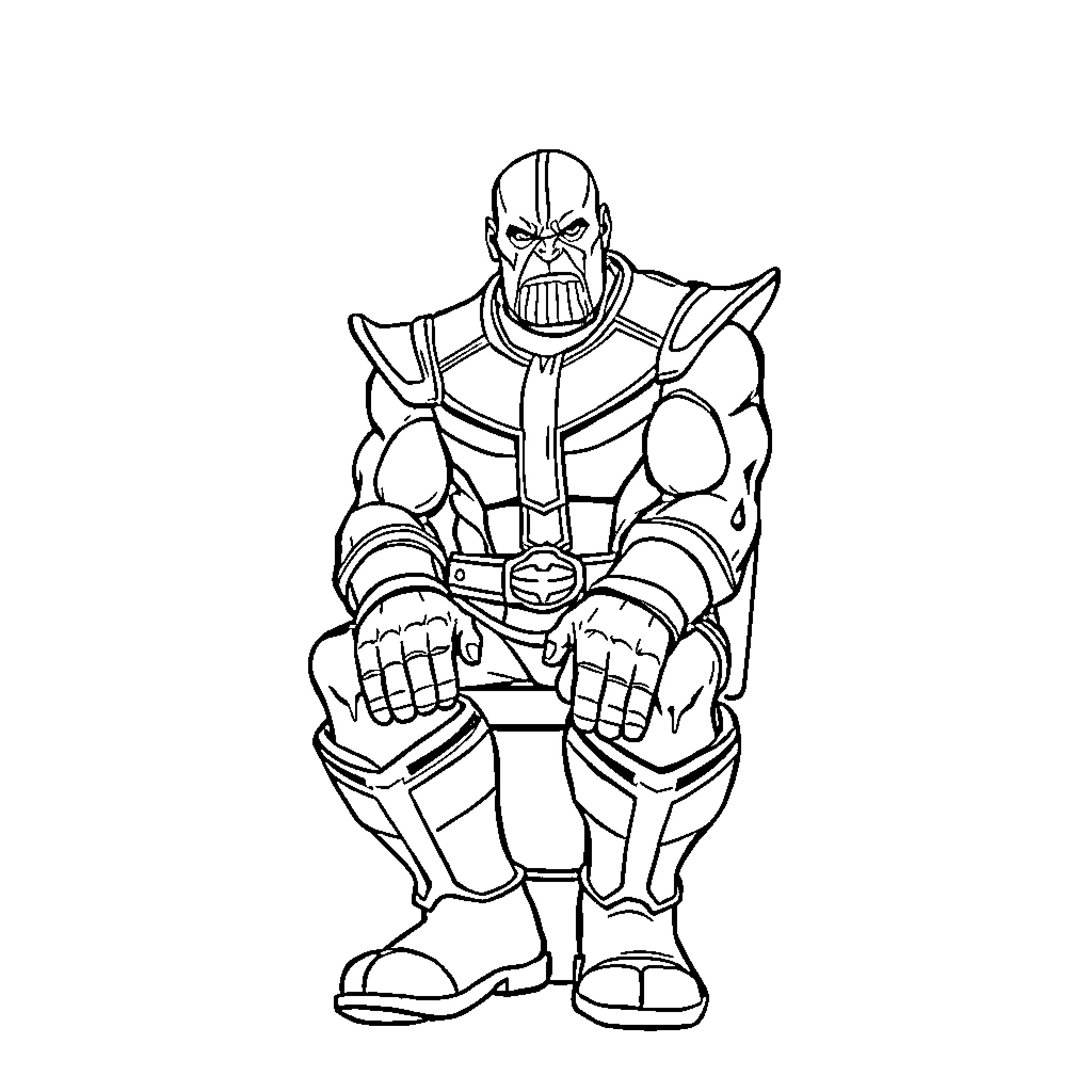 Thanos, the Powerful Villain in Defensive Stance Coloring Page (free black-and-white line drawing printable PDF for all, from beginners to advanced learners, including children, teens, adults, and seniors)