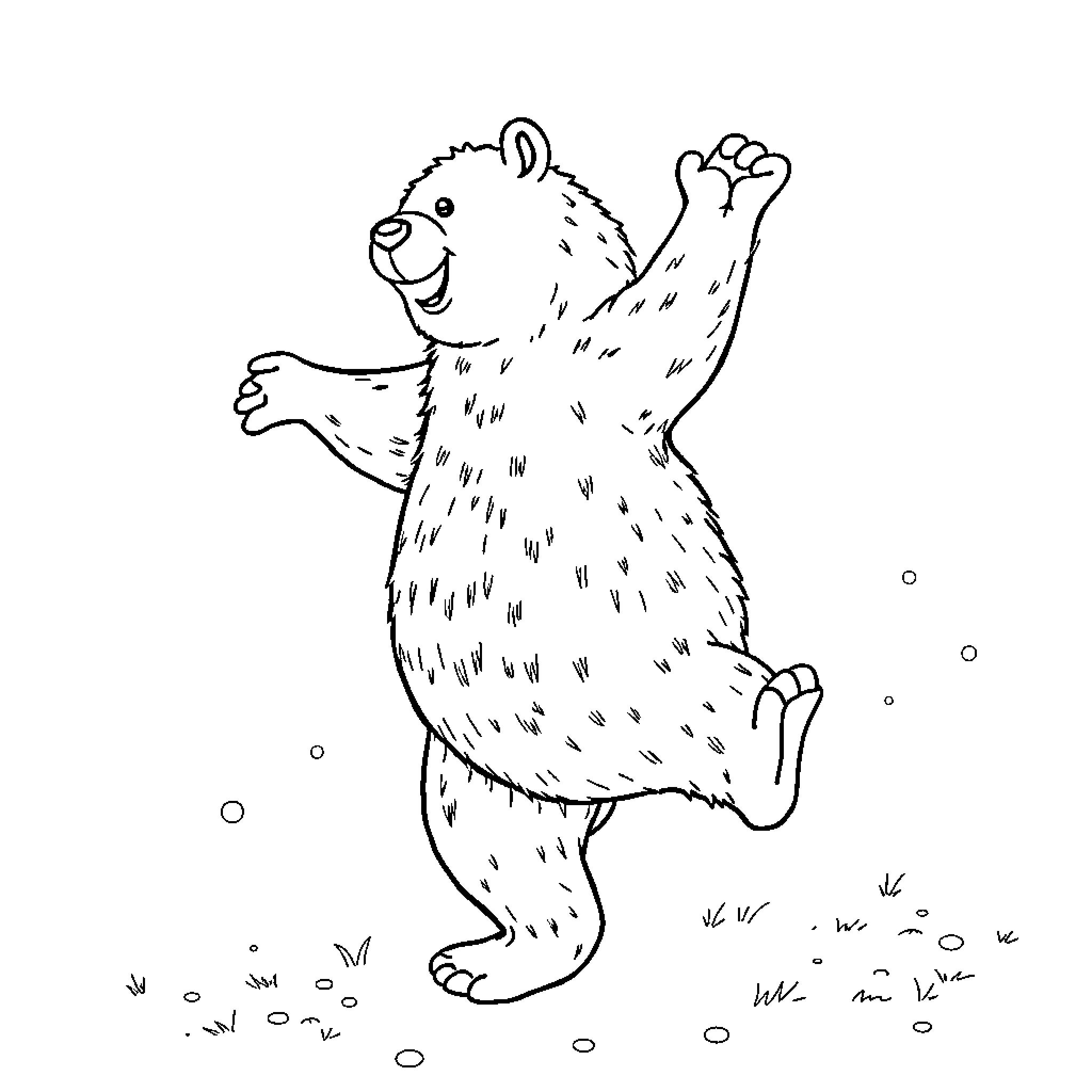 Ours dancing bear in the wild Coloring Page (free black-and-white line drawing printable PDF for all, from beginners to advanced learners, including children, teens, adults, and seniors)