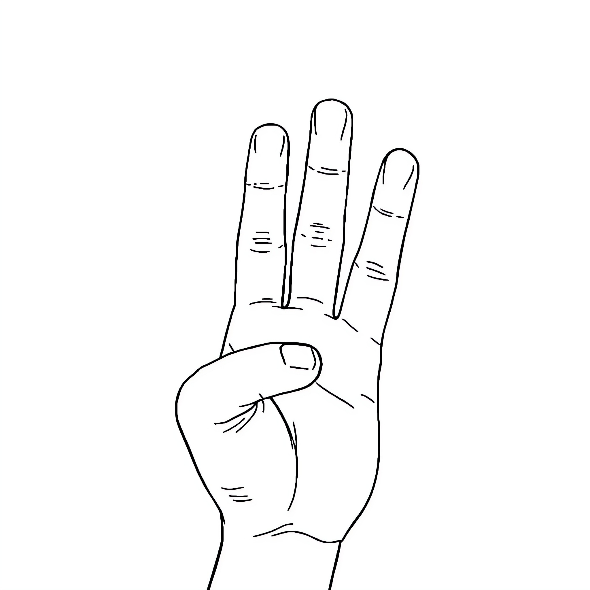 Hand forming a peace sign gesture Coloring Page (free black-and-white line drawing printable PDF for all, from beginners to advanced learners, including children, teens, adults, and seniors)