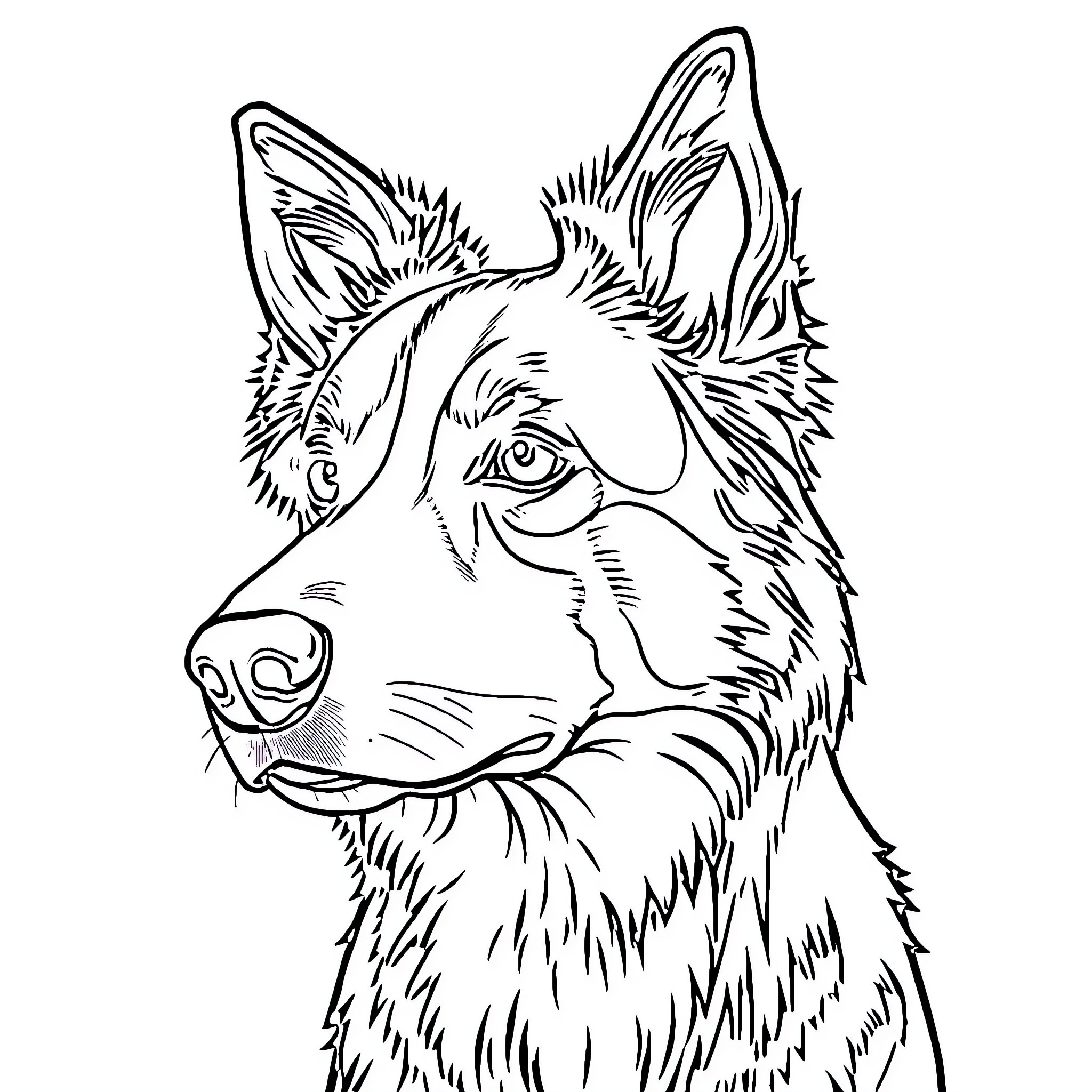 Border Collie in Black and White Portrait Coloring Page (free black-and-white line drawing printable PDF for all, from beginners to advanced learners, including children, teens, adults, and seniors)