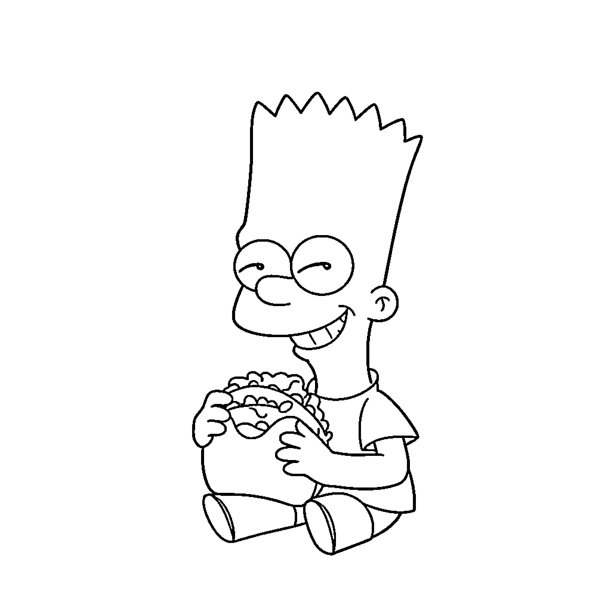 Bart Simpson enjoying a snack Coloring Page (free black-and-white line drawing printable PDF for all, from beginners to advanced learners, including children, teens, adults, and seniors)