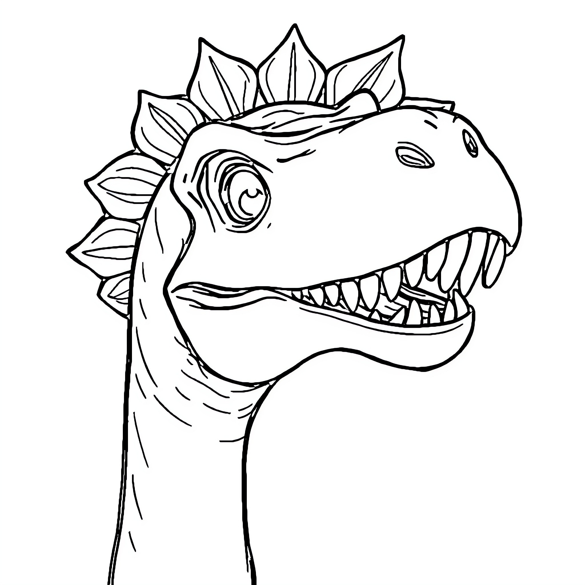 Dinosaur with open mouth and sharp teeth Coloring Page (free black-and-white line drawing printable PDF for all, from beginners to advanced learners, including children, teens, adults, and seniors)