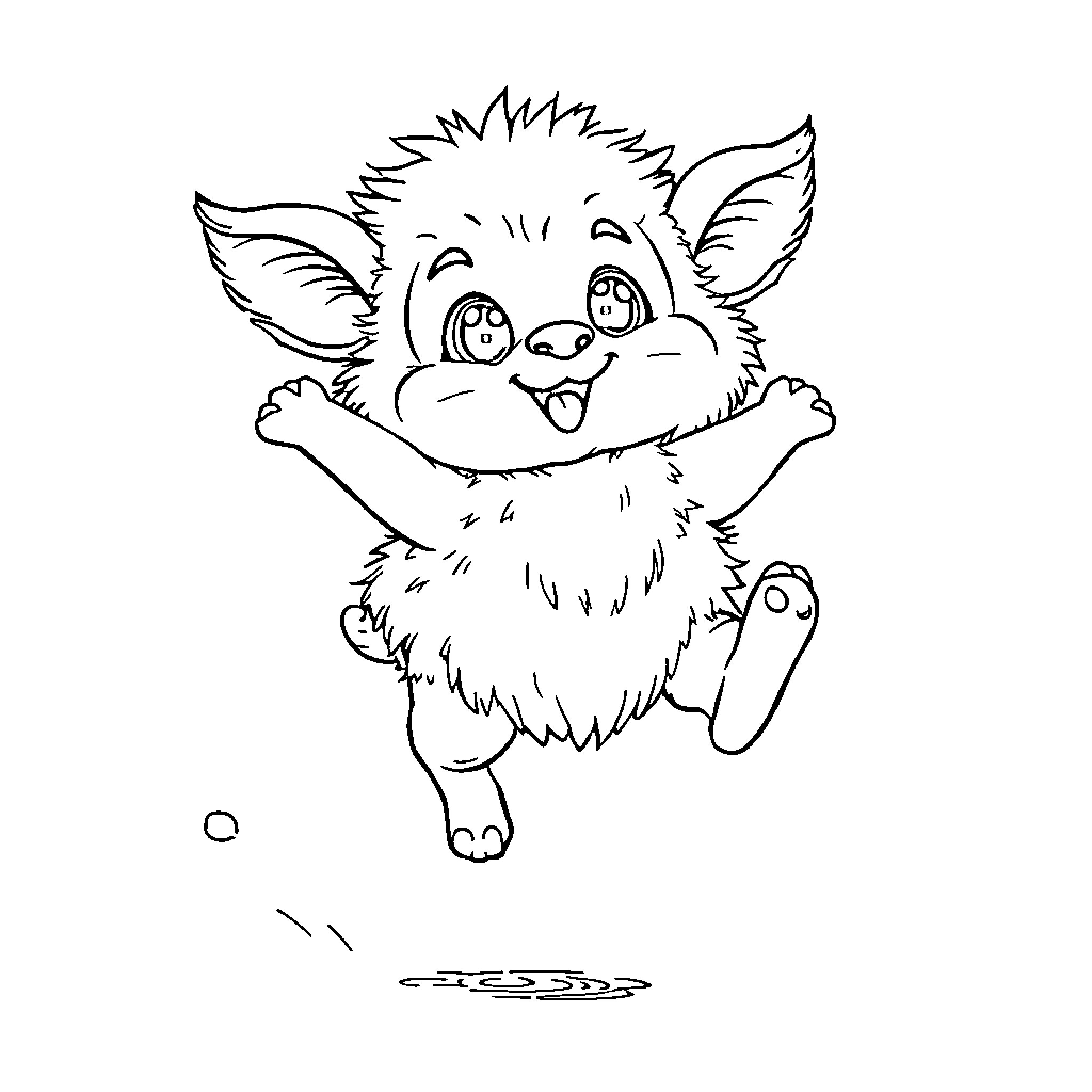 Labubu Leaping with Joy Coloring Page (free black-and-white line drawing printable PDF for all, from beginners to advanced learners, including children, teens, adults, and seniors)