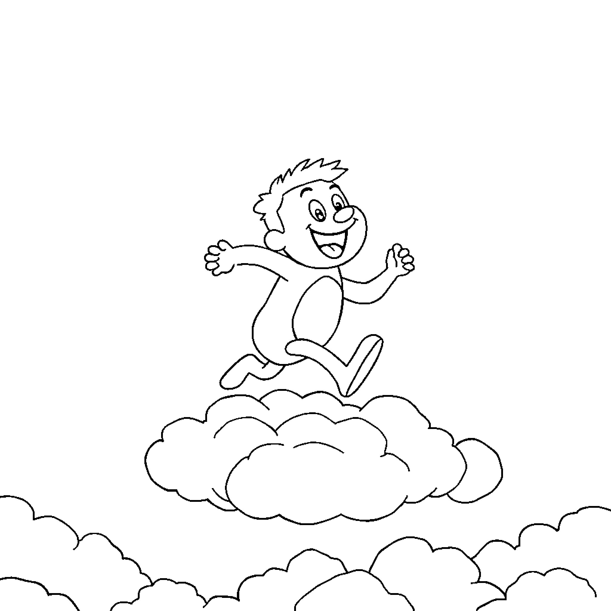 Ermin dancing cheerfully on the clouds Coloring Page (free black-and-white line drawing printable PDF for all, from beginners to advanced learners, including children, teens, adults, and seniors)