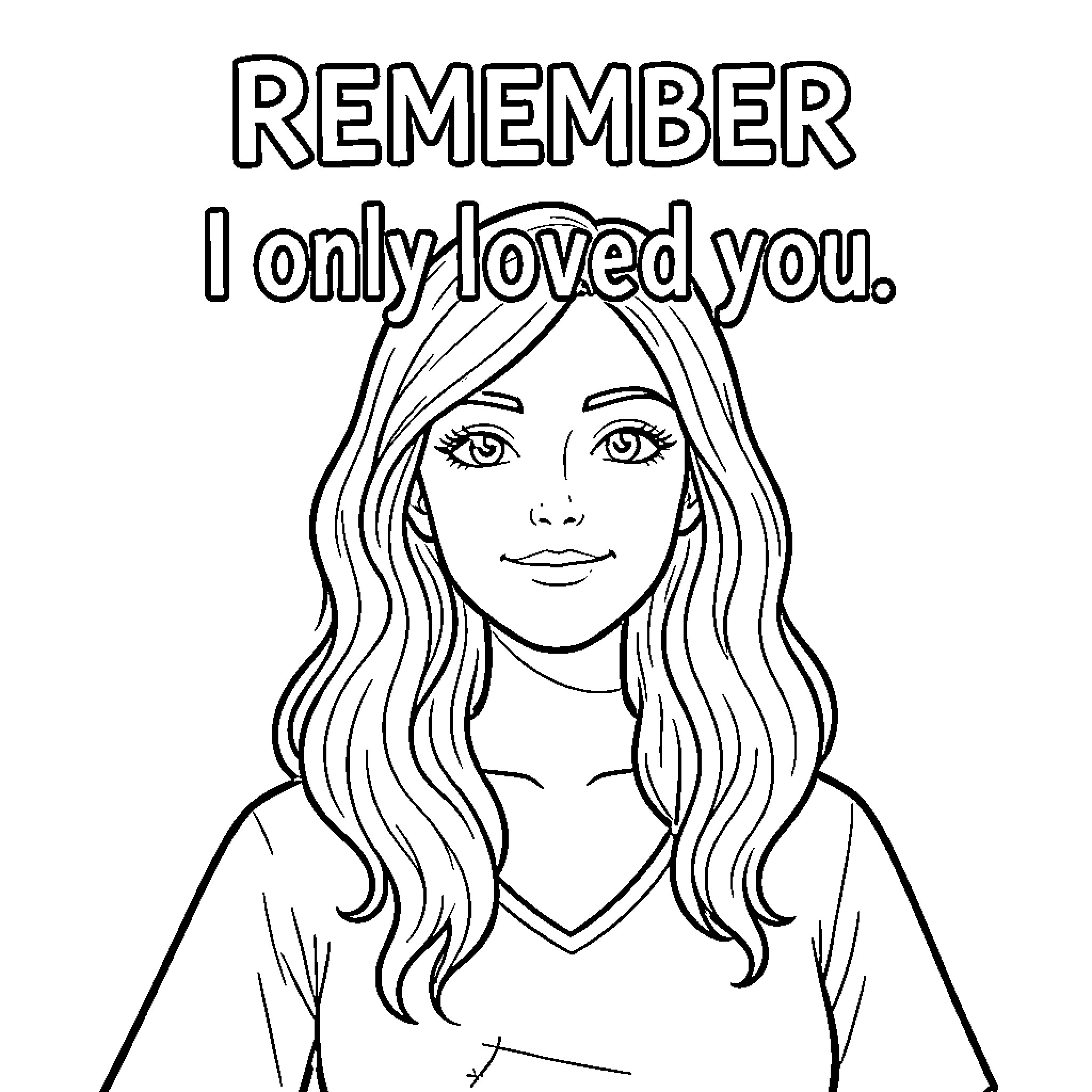 Souvenir of a woman with a sentimental expression Coloring Page (free black-and-white line drawing printable PDF for all, from beginners to advanced learners, including children, teens, adults, and seniors)
