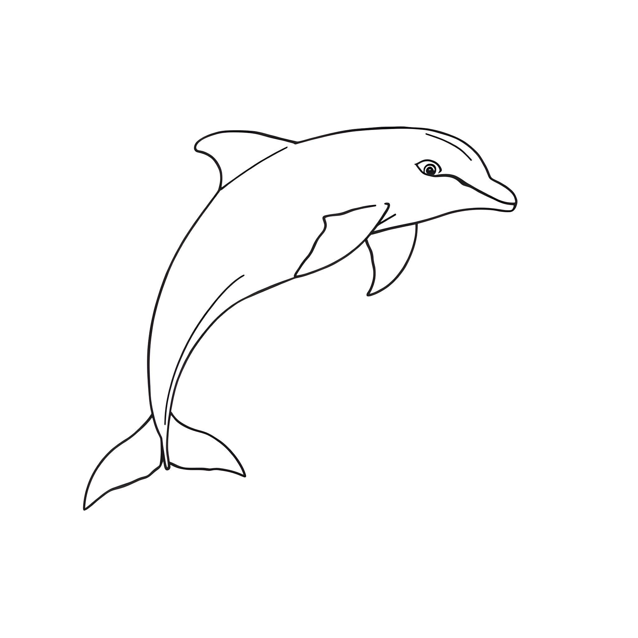 Dolphin swimming gracefully Coloring Page (free black-and-white line drawing printable PDF for all, from beginners to advanced learners, including children, teens, adults, and seniors)