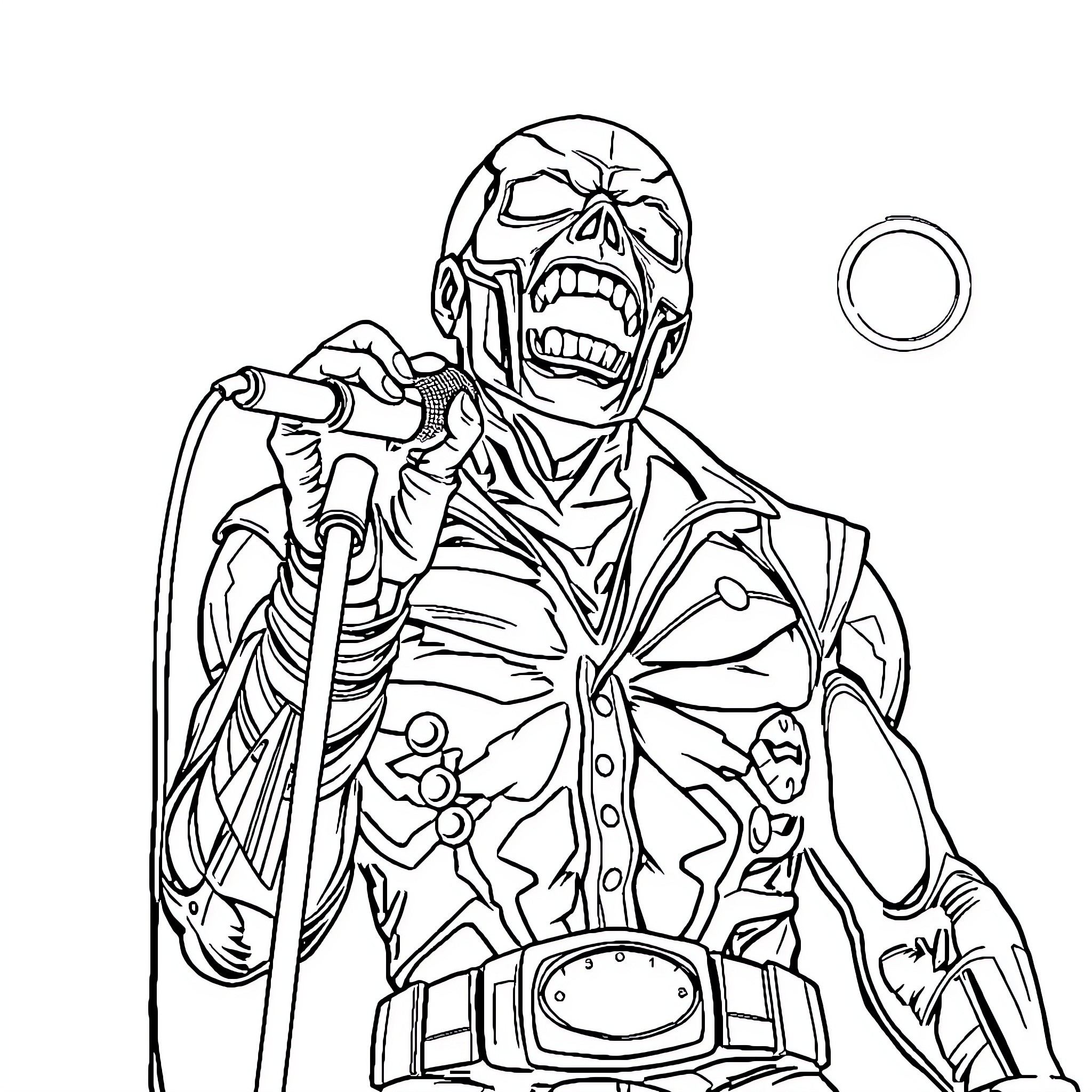 Deathlok attacking with ruthless determination Coloring Page (free black-and-white line drawing printable PDF for all, from beginners to advanced learners, including children, teens, adults, and seniors)
