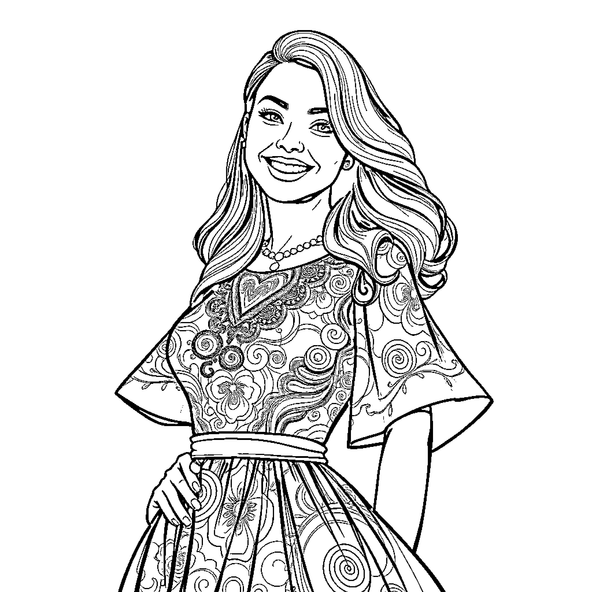 Orban Victor smiling in colorful patterned dress Coloring Page (free black-and-white line drawing printable PDF for all, from beginners to advanced learners, including children, teens, adults, and seniors)