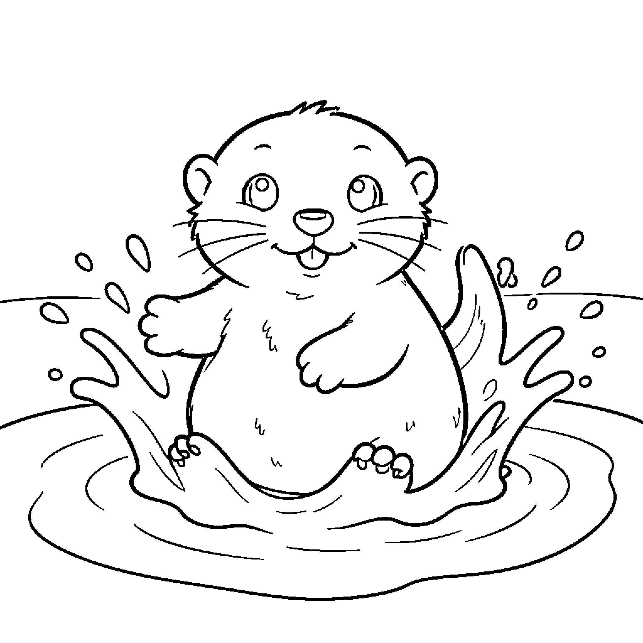 Otter splashing and playing in the water Coloring Page (free black-and-white line drawing printable PDF for all, from beginners to advanced learners, including children, teens, adults, and seniors)
