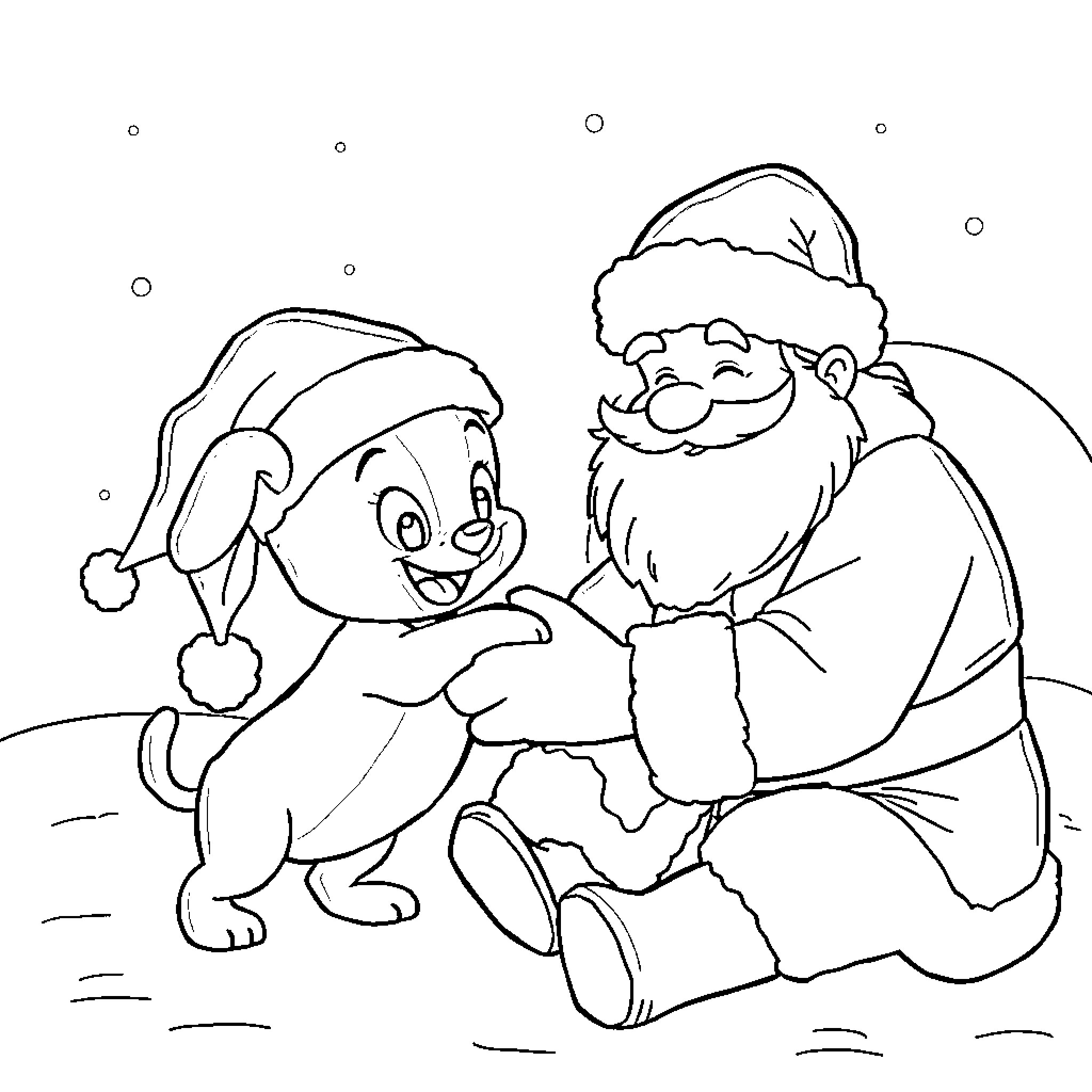 Bluey's Festive Fun with Santa Coloring Page (free black-and-white line drawing printable PDF for all, from beginners to advanced learners, including children, teens, adults, and seniors)