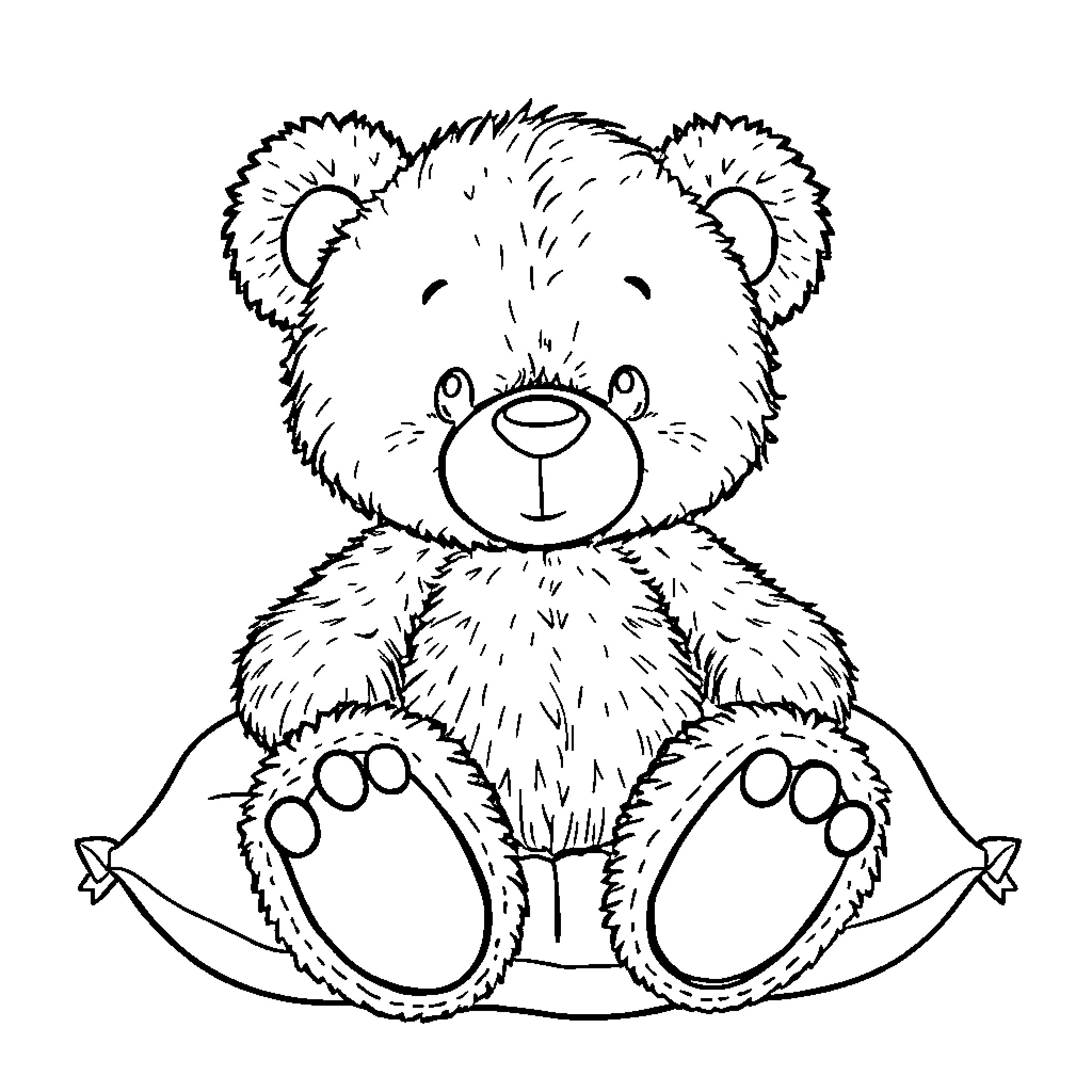 Teddy bear sitting with a friendly expression Coloring Page (free black-and-white line drawing printable PDF for all, from beginners to advanced learners, including children, teens, adults, and seniors)