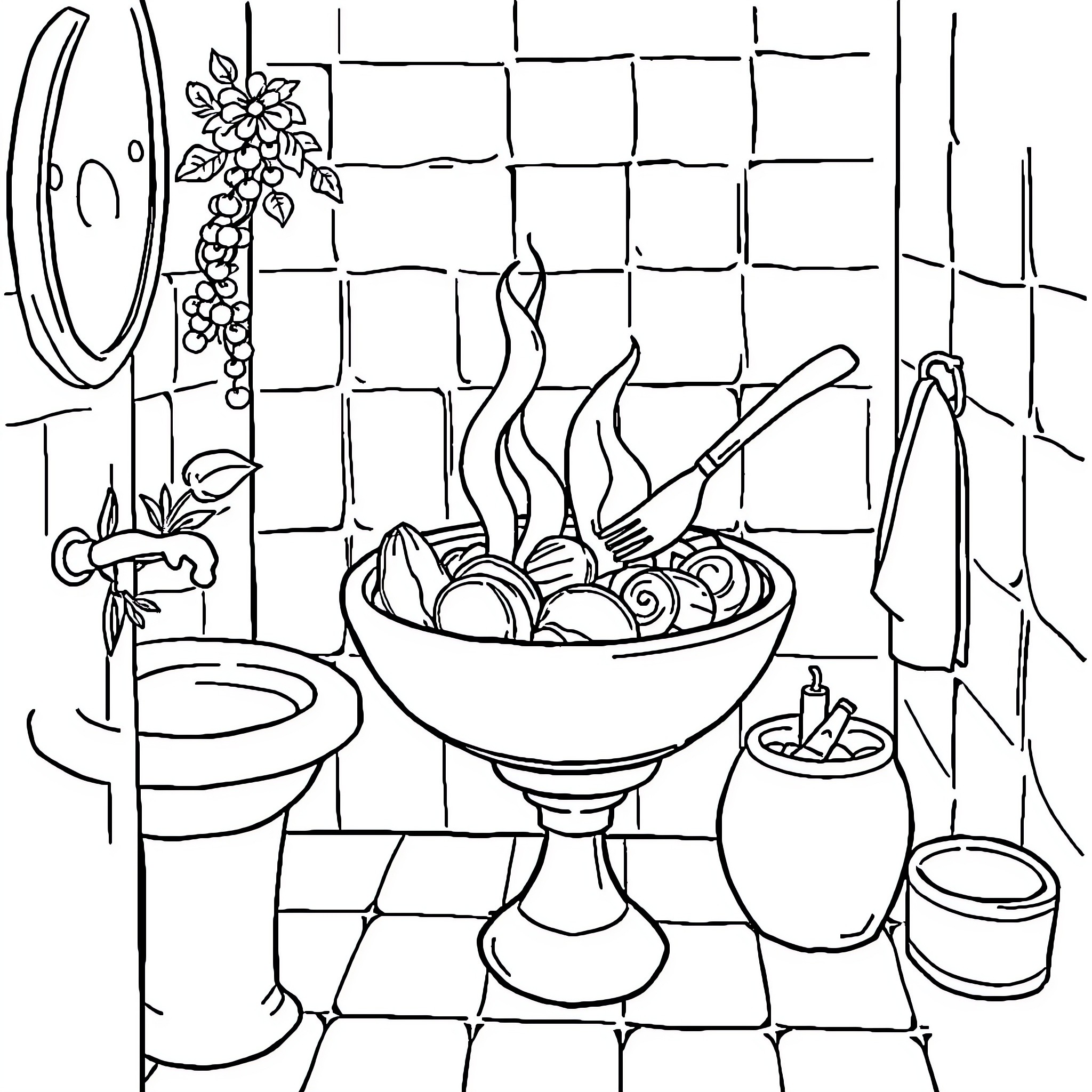 Ratatouille cooking in a kitchen Coloring Page (free black-and-white line drawing printable PDF for all, from beginners to advanced learners, including children, teens, adults, and seniors)