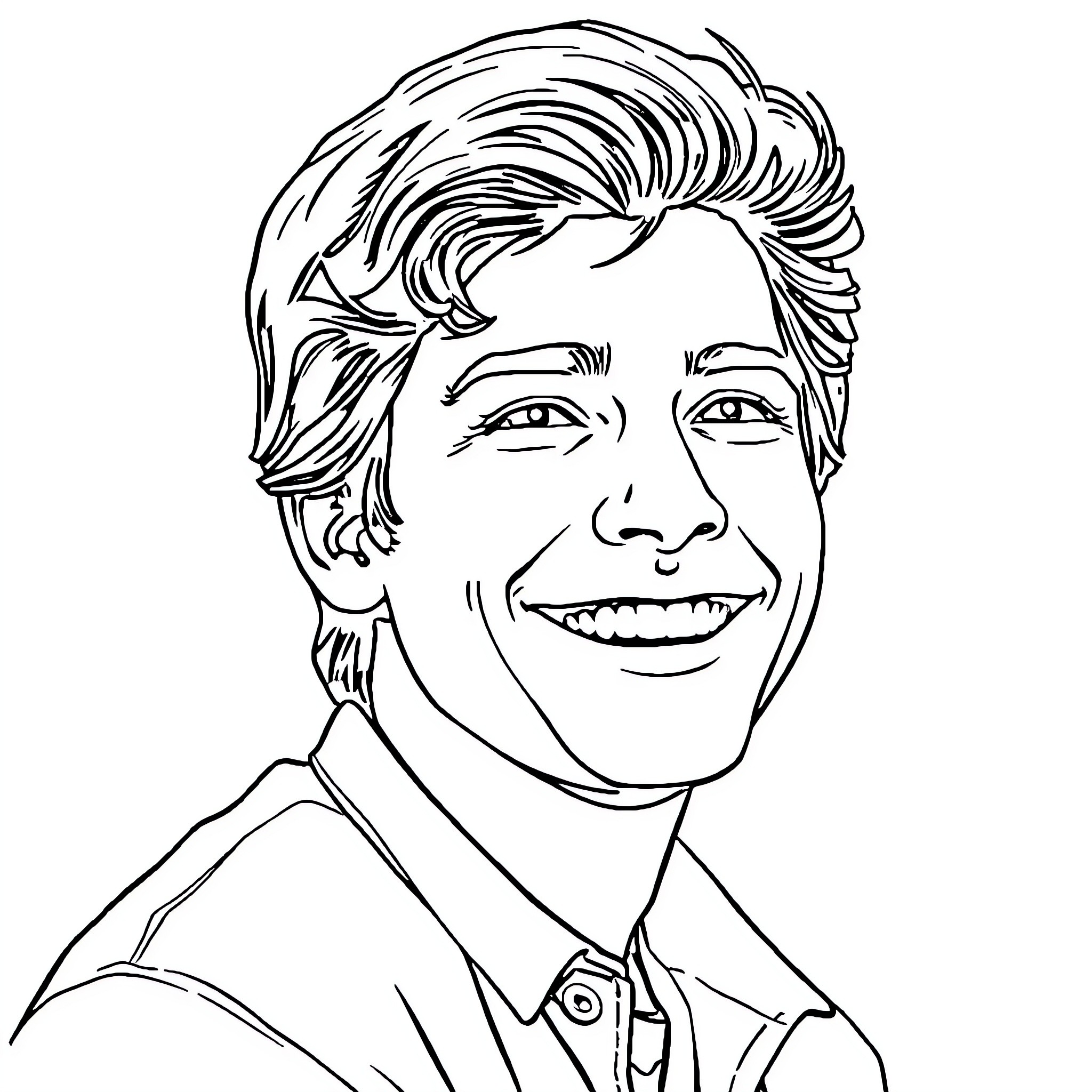 Ralph Macchio in a friendly, cheerful expression Coloring Page (free black-and-white line drawing printable PDF for all, from beginners to advanced learners, including children, teens, adults, and seniors)