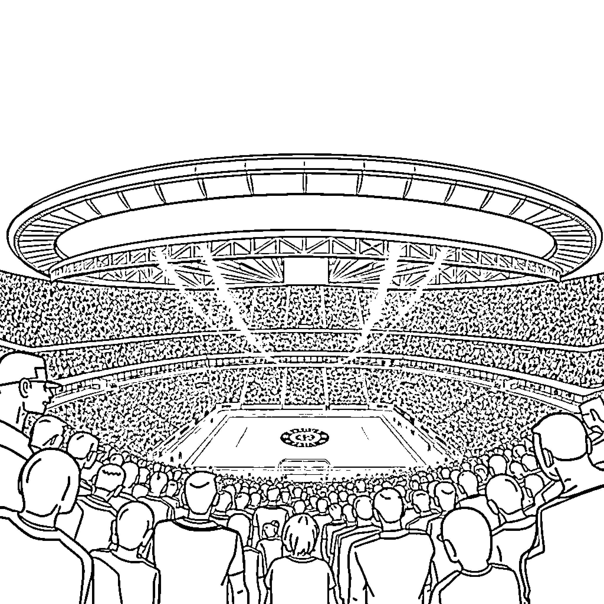 Emirates Stadium hosting crowded sports event Coloring Page (free black-and-white line drawing printable PDF for all, from beginners to advanced learners, including children, teens, adults, and seniors)