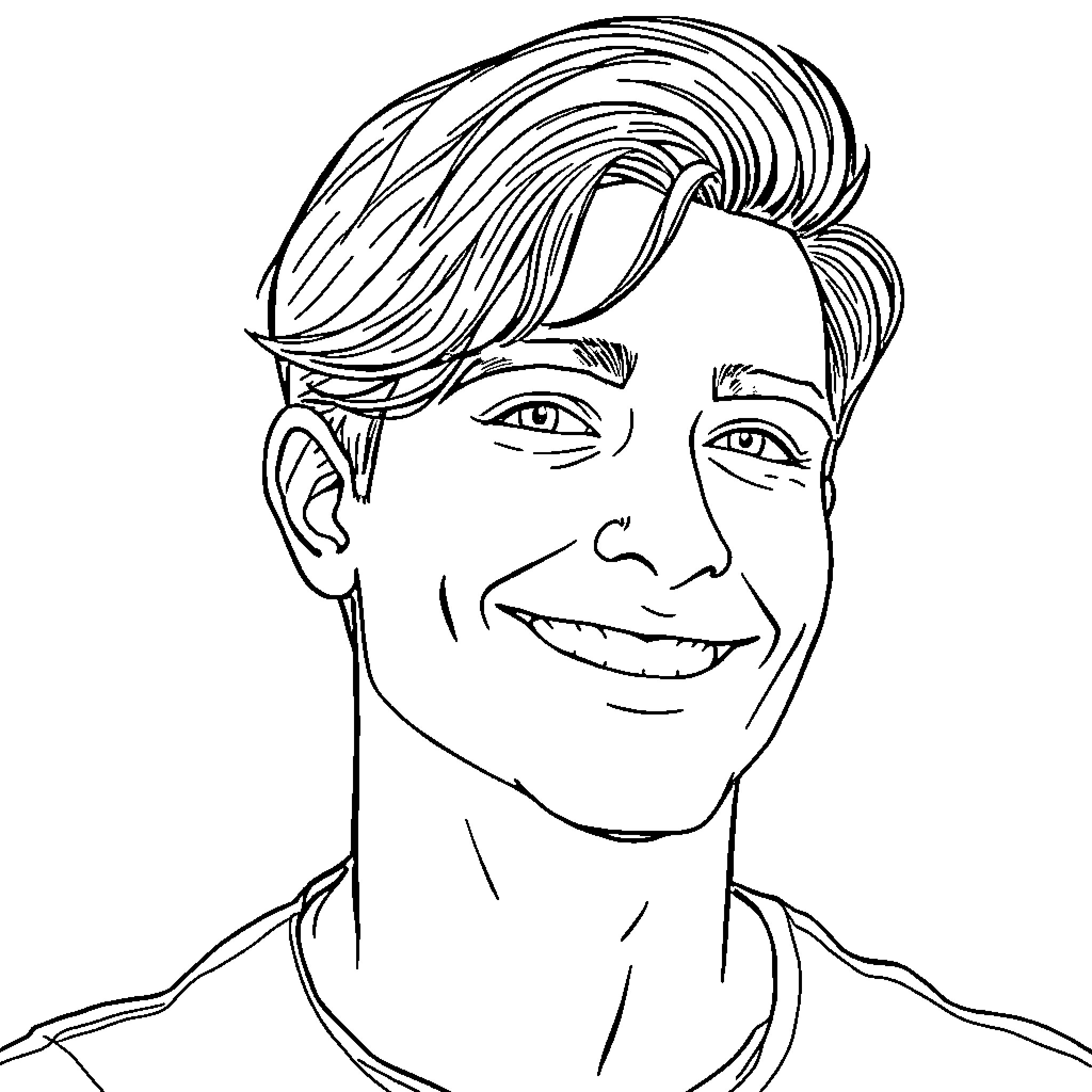 Boyfriend's friendly and joyful expression Coloring Page (free black-and-white line drawing printable PDF for all, from beginners to advanced learners, including children, teens, adults, and seniors)