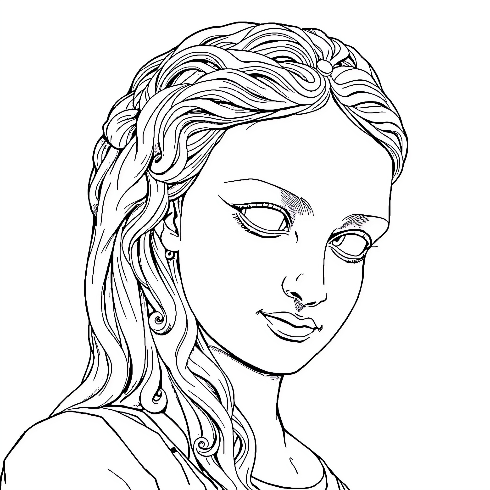 Muisca Sculpture of Pensive Female Figure Coloring Page (free black-and-white line drawing printable PDF for all, from beginners to advanced learners, including children, teens, adults, and seniors)