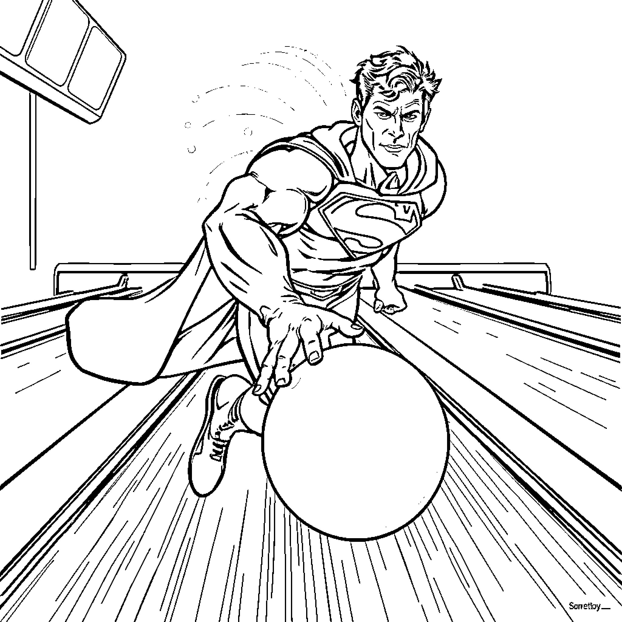 Superman soaring through the air in action Coloring Page (free black-and-white line drawing printable PDF for all, from beginners to advanced learners, including children, teens, adults, and seniors)