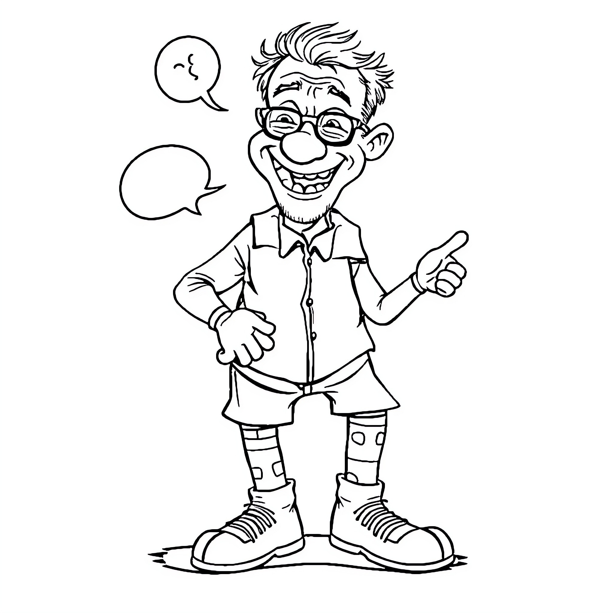 Dad sharing a laugh with funny expressions Coloring Page (free black-and-white line drawing printable PDF for all, from beginners to advanced learners, including children, teens, adults, and seniors)