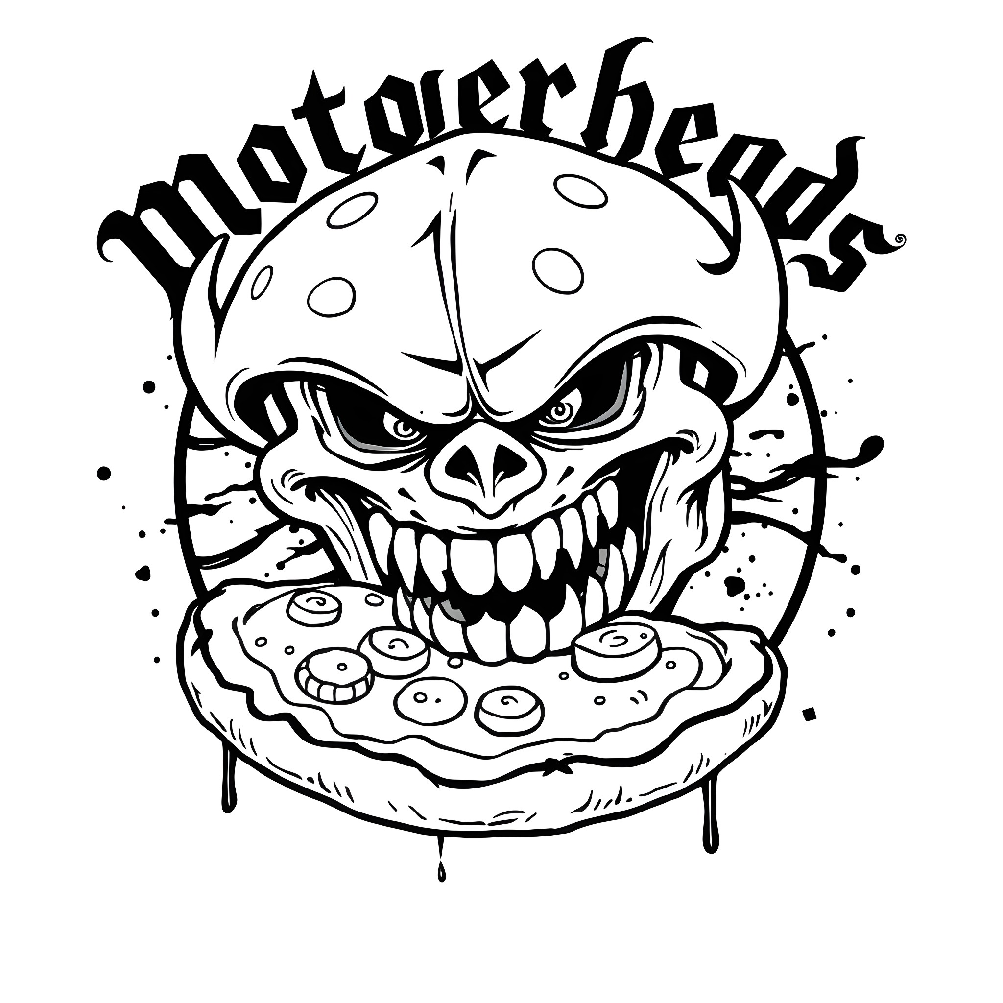 Snaggletooth's Pizza Nightmare Coloring Page (free black-and-white line drawing printable PDF for all, from beginners to advanced learners, including children, teens, adults, and seniors)