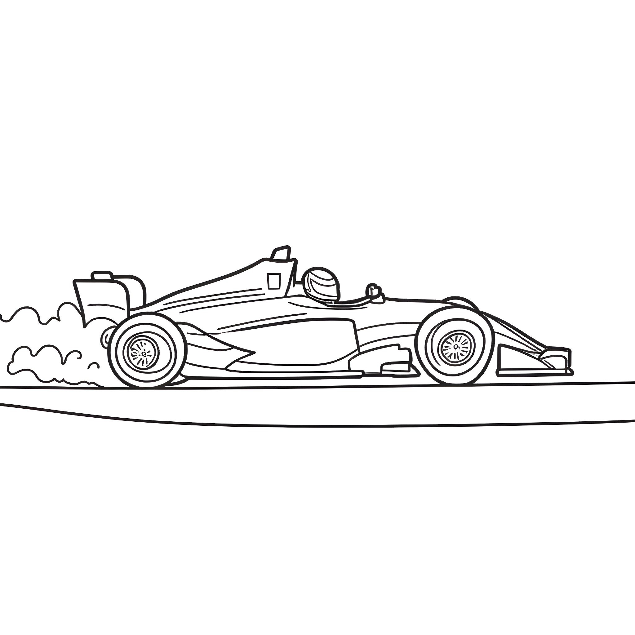 Micro Sprint Race Car in Action Coloring Page (free black-and-white line drawing printable PDF for all, from beginners to advanced learners, including children, teens, adults, and seniors)