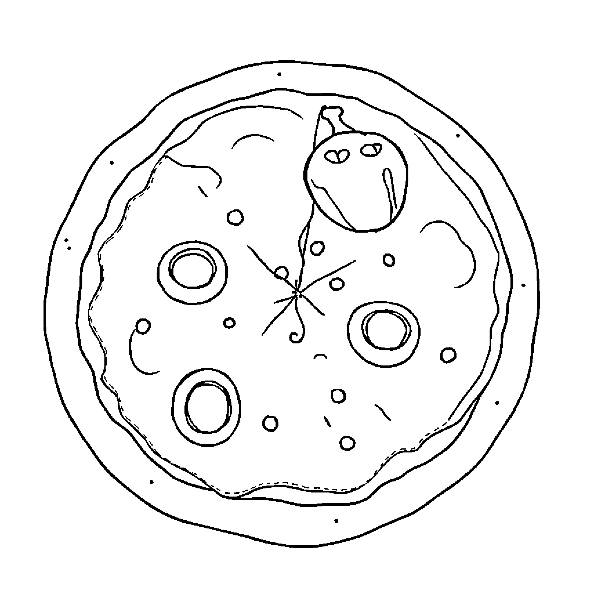 Pizza with abstract decorations Coloring Page (free black-and-white line drawing printable PDF for all, from beginners to advanced learners, including children, teens, adults, and seniors)