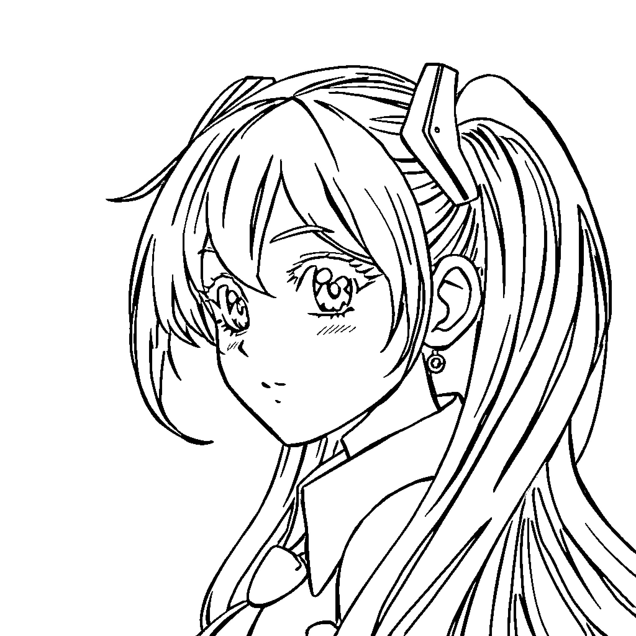 Miku's Expressive Portrayal Coloring Page (free black-and-white line drawing printable PDF for all, from beginners to advanced learners, including children, teens, adults, and seniors)