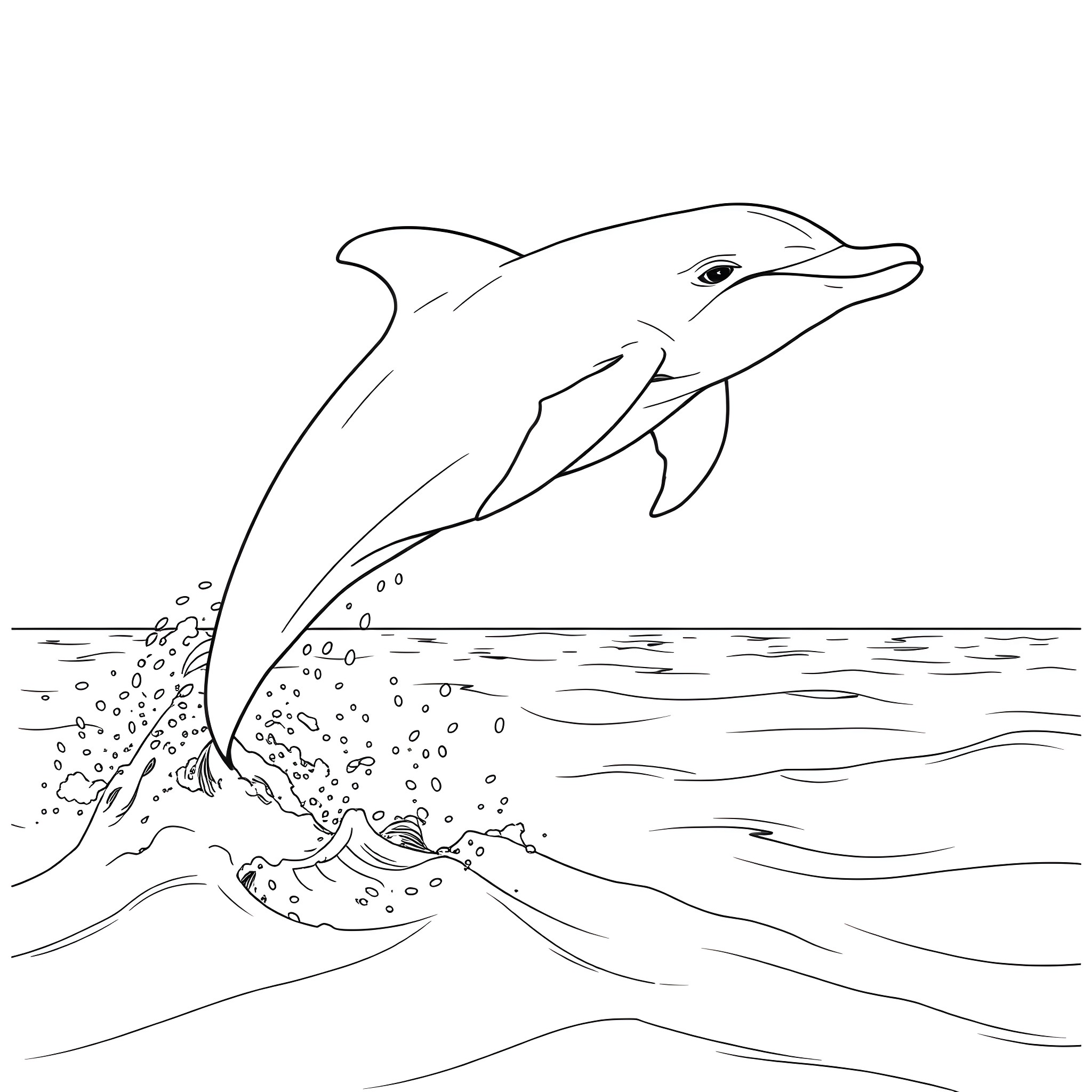Dolphin jumping out of the water Coloring Page (free black-and-white line drawing printable PDF for all, from beginners to advanced learners, including children, teens, adults, and seniors)