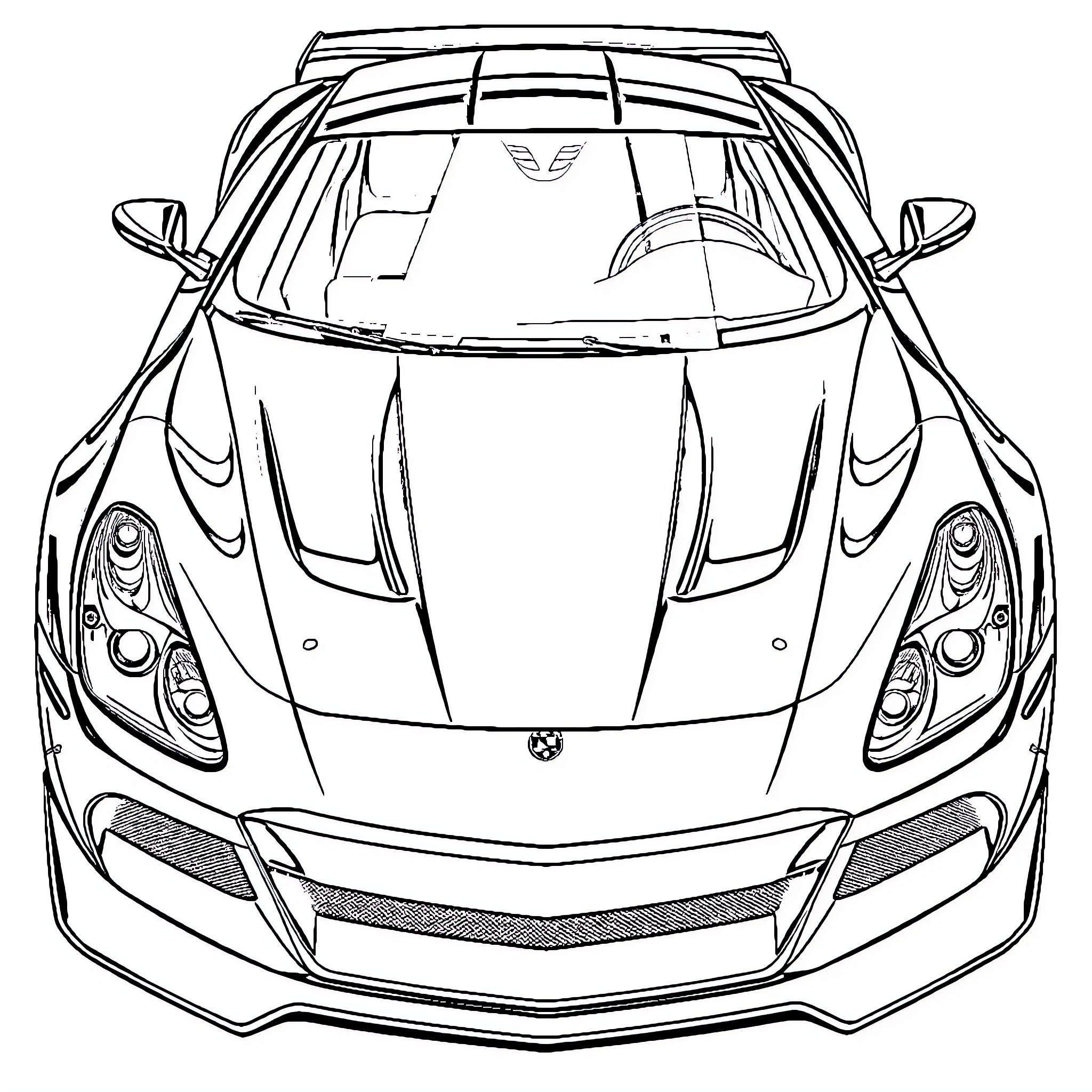 Supercar speeding on the race track Coloring Page (free black-and-white line drawing printable PDF for all, from beginners to advanced learners, including children, teens, adults, and seniors)