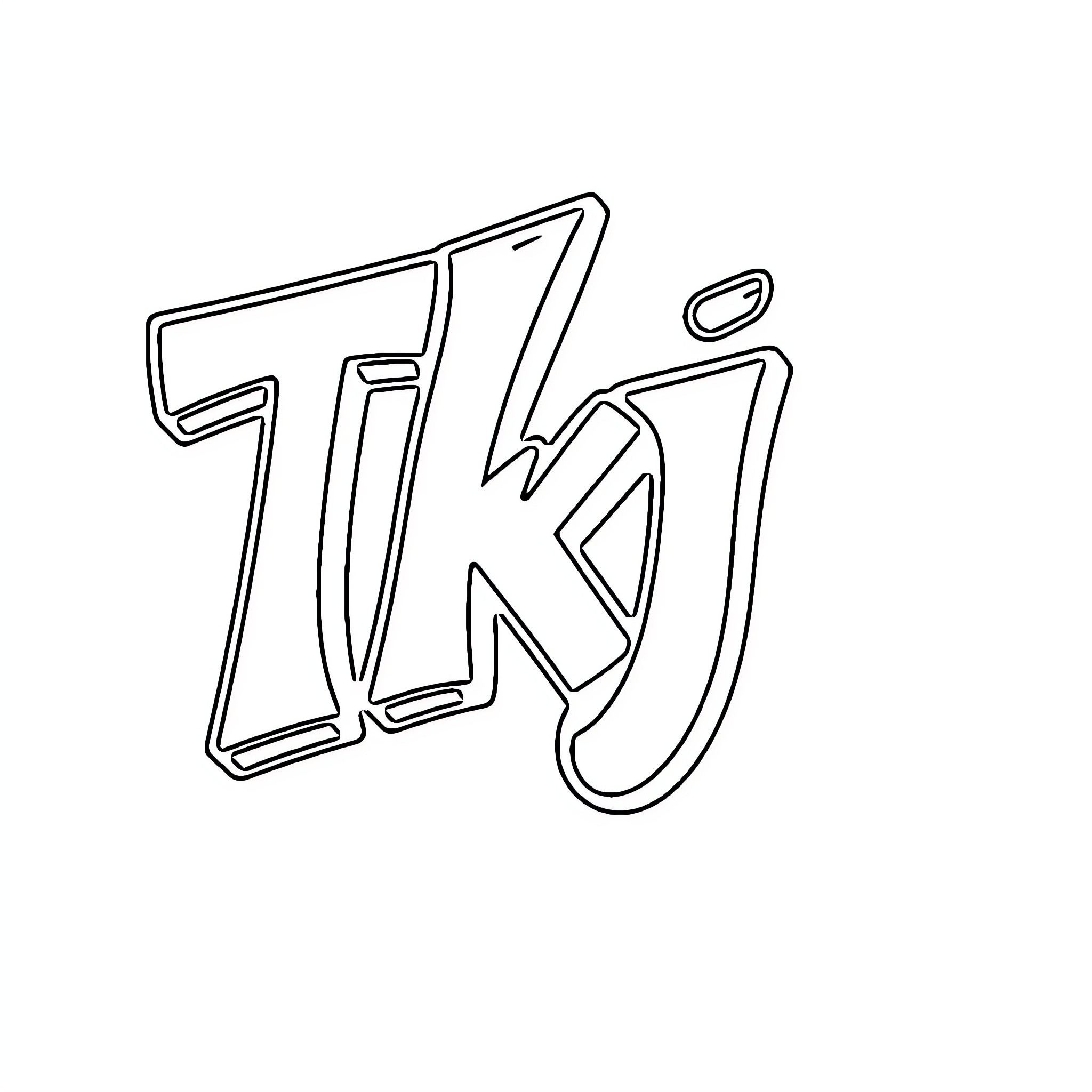 TKJ Stylized Lettering Design Coloring Page (free black-and-white line drawing printable PDF for all, from beginners to advanced learners, including children, teens, adults, and seniors)
