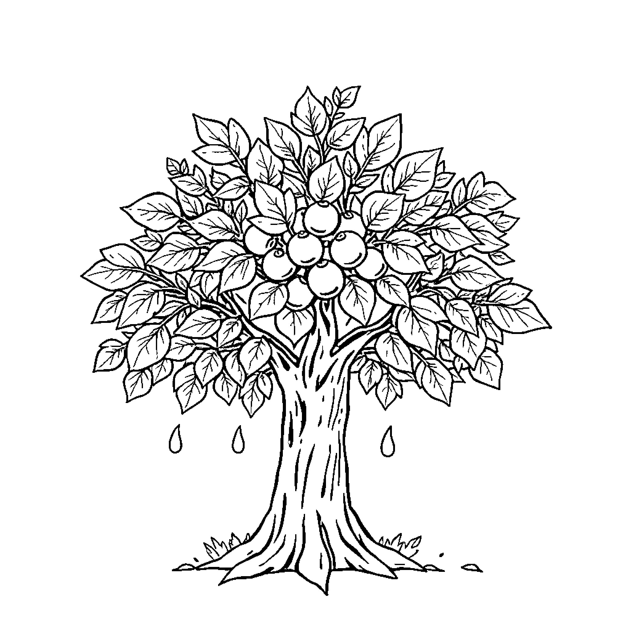 Castaña: Detailed Illustration of a Flourishing Tree Coloring Page (free black-and-white line drawing printable PDF for all, from beginners to advanced learners, including children, teens, adults, and seniors)