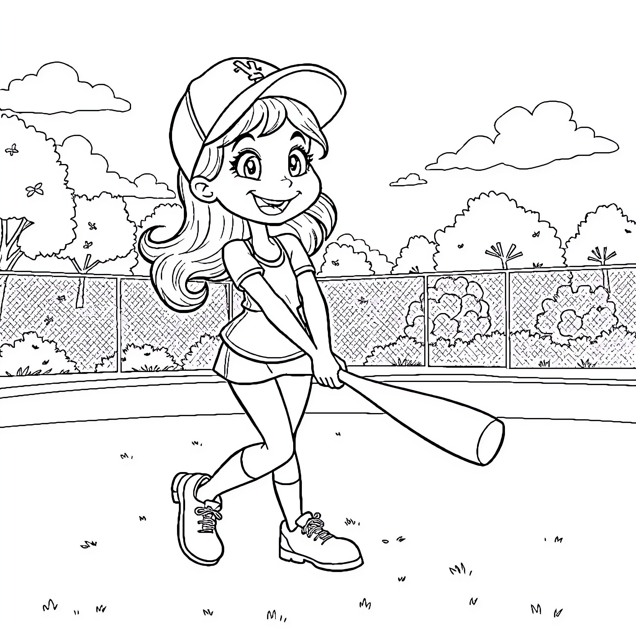 Bluey playing happily in the park Coloring Page (free black-and-white line drawing printable PDF for all, from beginners to advanced learners, including children, teens, adults, and seniors)
