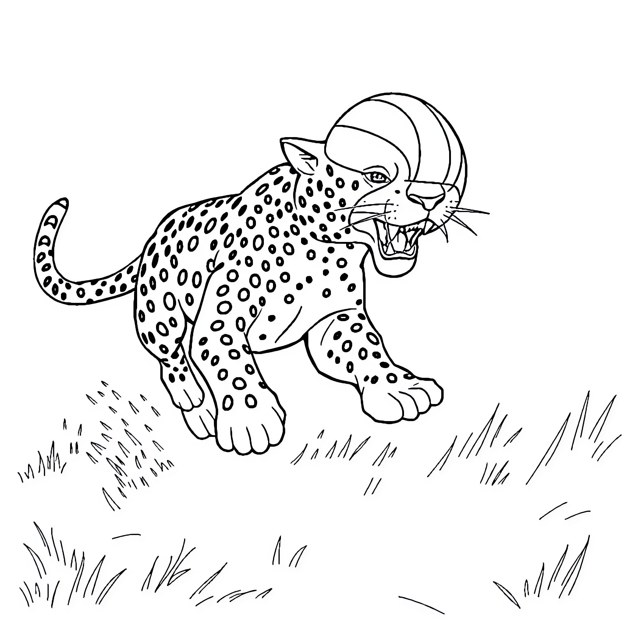 Jaguar stalking through the wilderness Coloring Page (free black-and-white line drawing printable PDF for all, from beginners to advanced learners, including children, teens, adults, and seniors)
