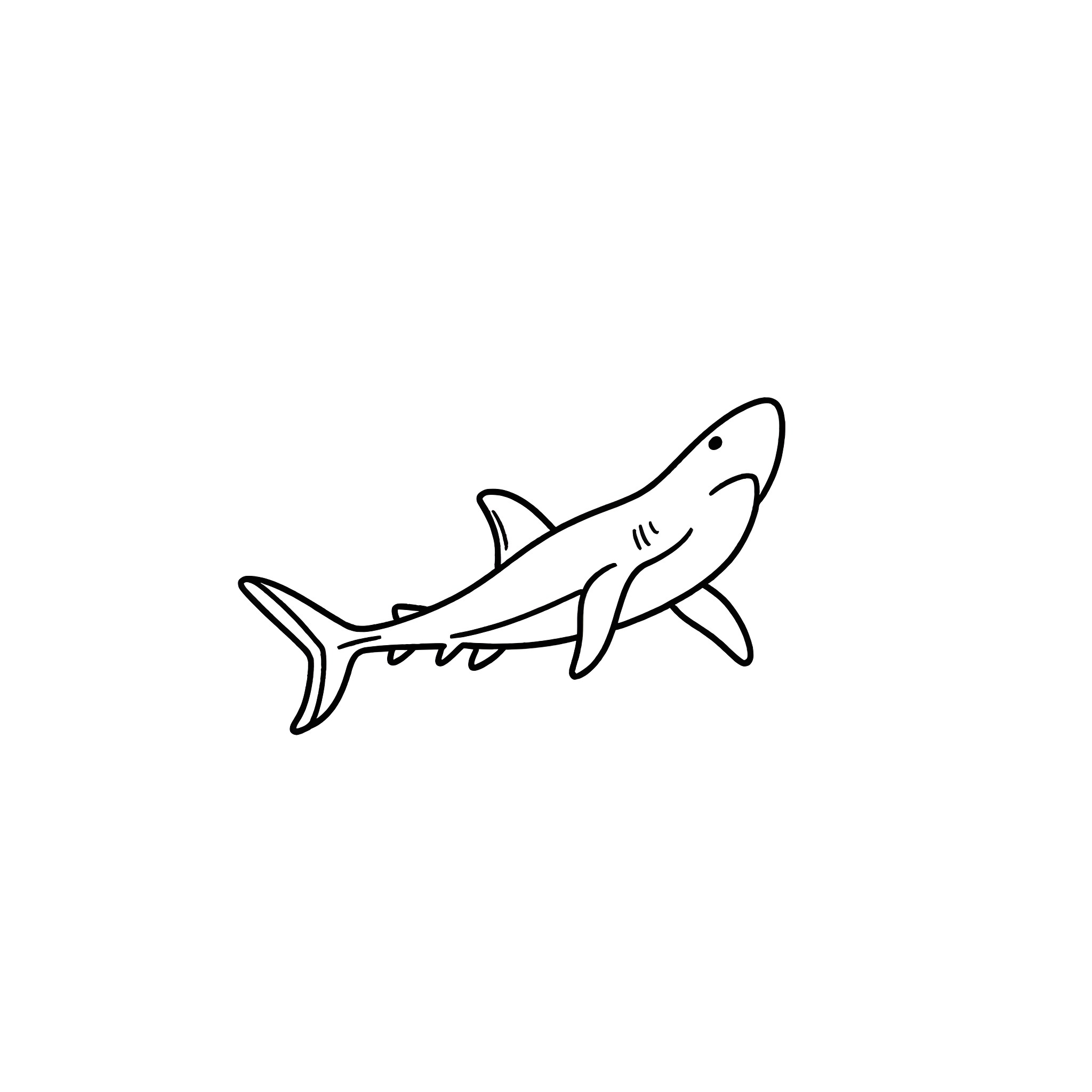 Shark swimming with open mouth Coloring Page (free black-and-white line drawing printable PDF for all, from beginners to advanced learners, including children, teens, adults, and seniors)