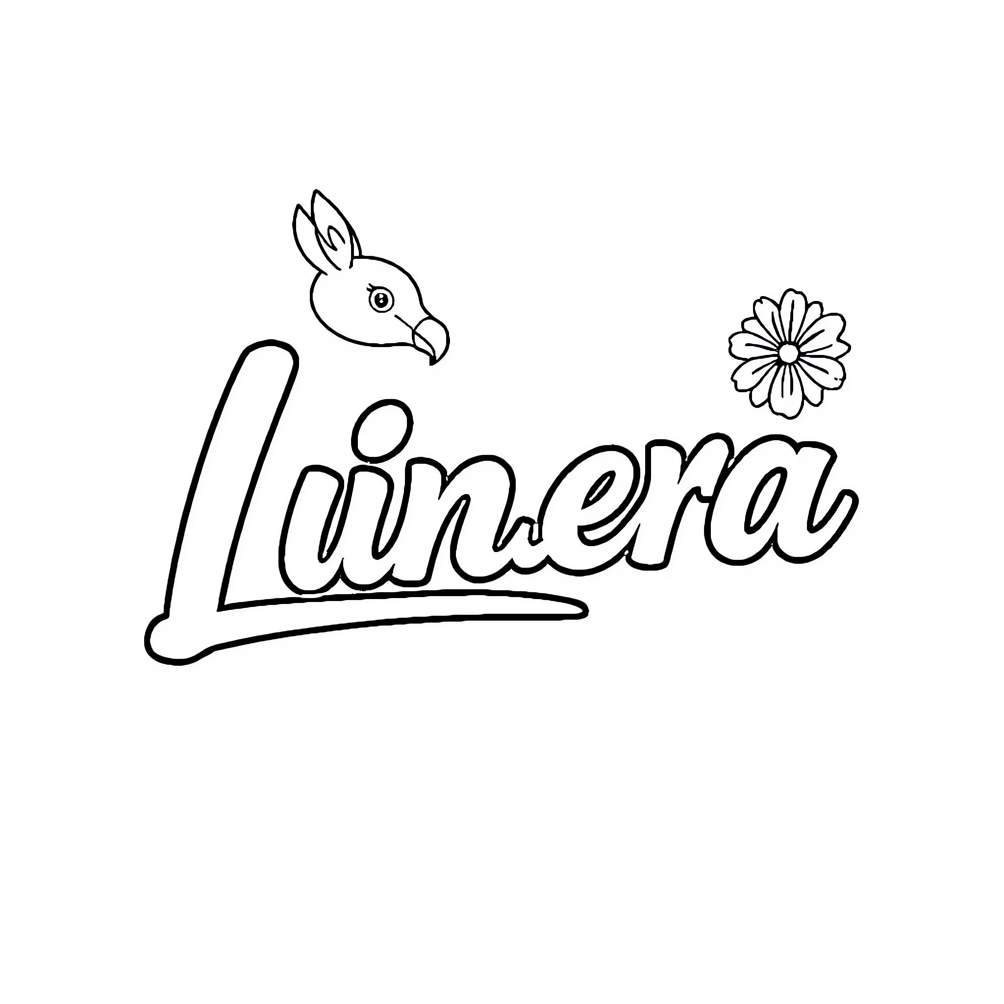 Linera's Playful Bunny and Flower Coloring Page (free black-and-white line drawing printable PDF for all, from beginners to advanced learners, including children, teens, adults, and seniors)