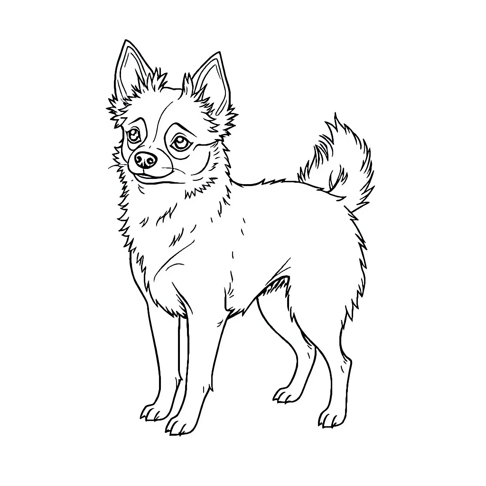 Dog in playful stance on white background Coloring Page (free black-and-white line drawing printable PDF for all, from beginners to advanced learners, including children, teens, adults, and seniors)