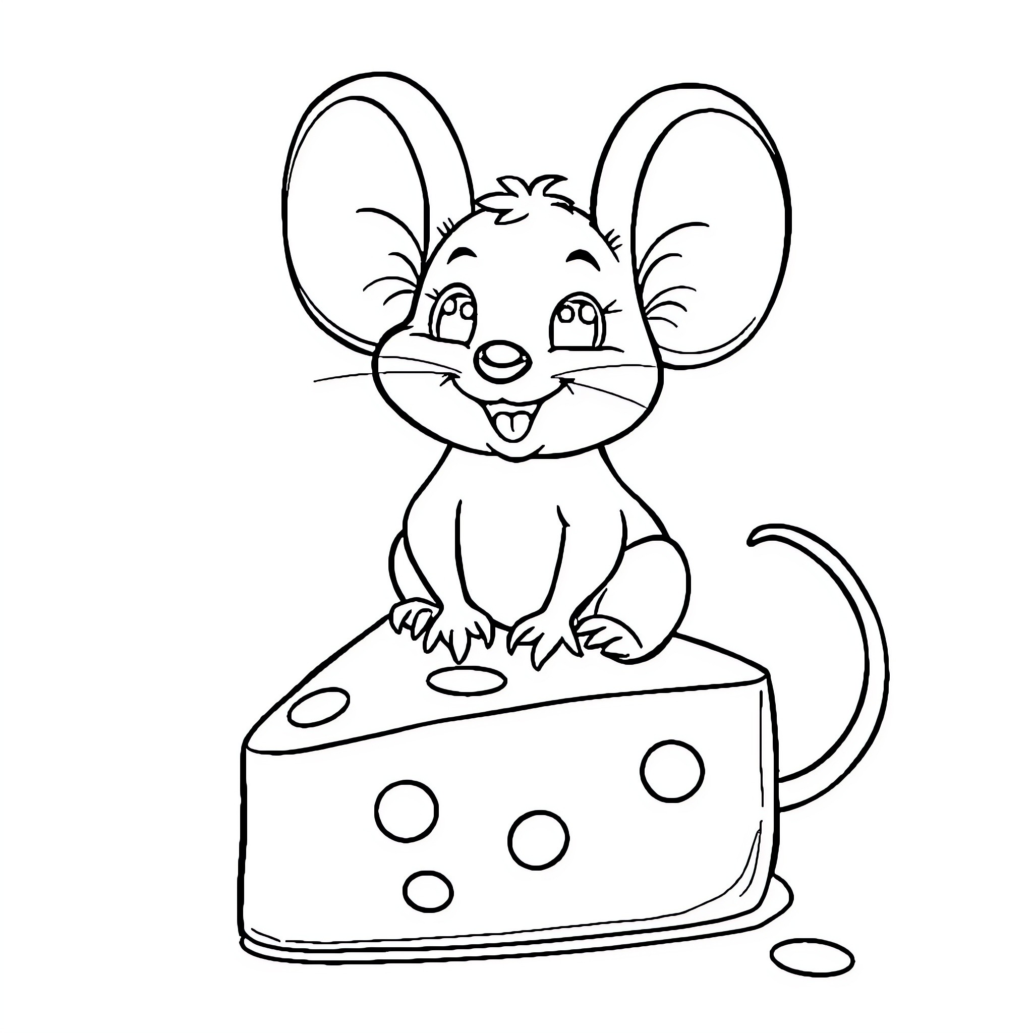 Diddl mouse enjoying cheese Coloring Page (free black-and-white line drawing printable PDF for all, from beginners to advanced learners, including children, teens, adults, and seniors)