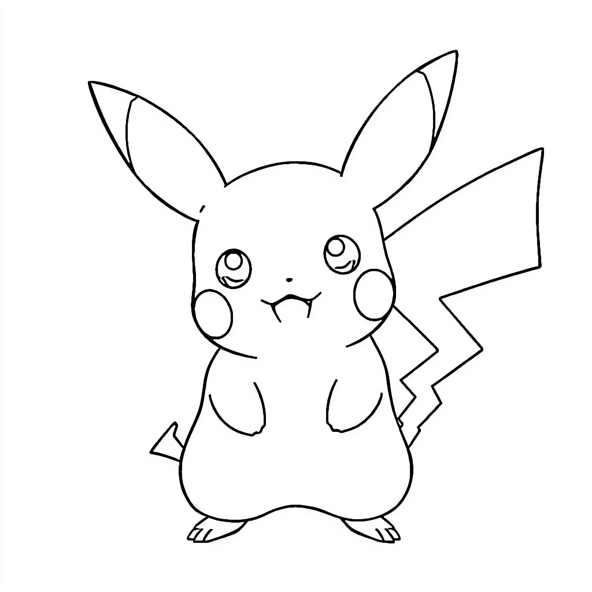 Pikachu in a playful pose Coloring Page (free black-and-white line drawing printable PDF for all, from beginners to advanced learners, including children, teens, adults, and seniors)