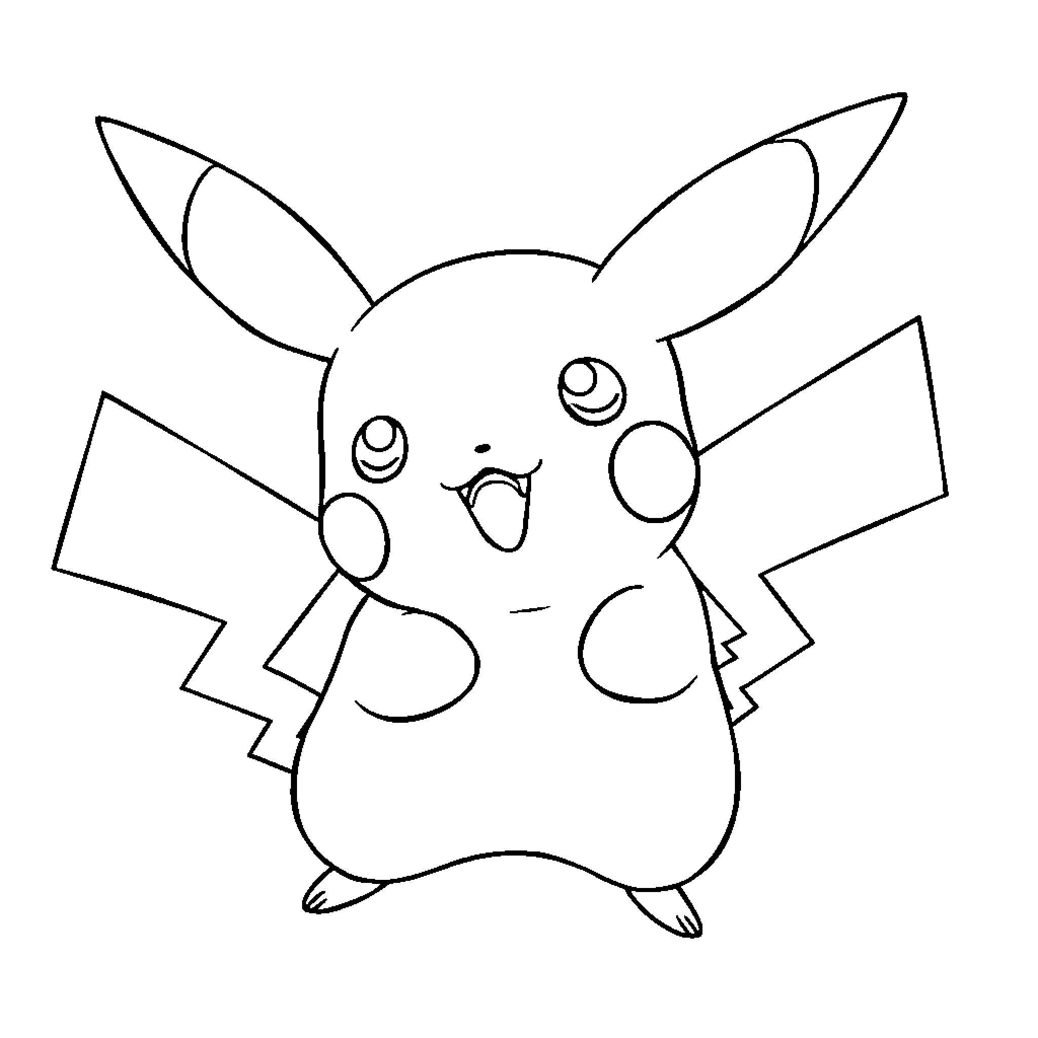 Pikachu in a playful expression Coloring Page (free black-and-white line drawing printable PDF for all, from beginners to advanced learners, including children, teens, adults, and seniors)