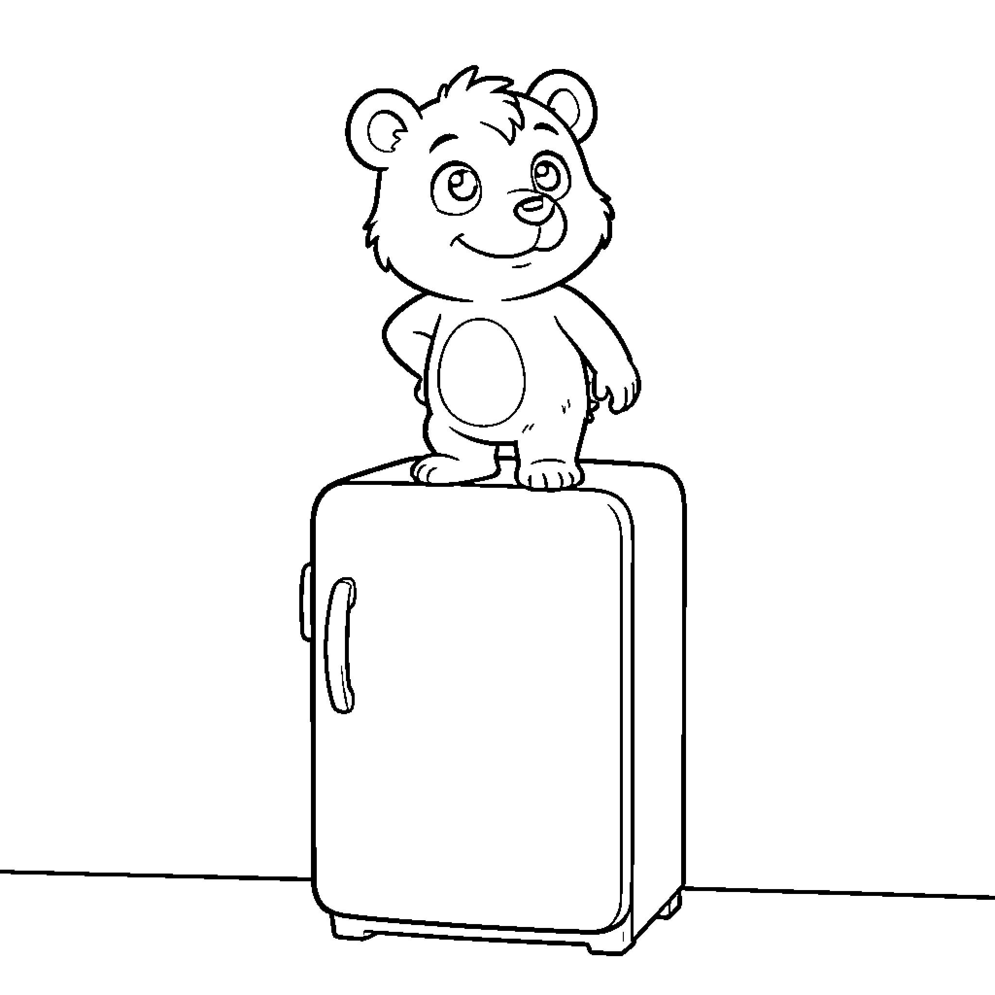 Yogi Bear sitting atop a suitcase Coloring Page (free black-and-white line drawing printable PDF for all, from beginners to advanced learners, including children, teens, adults, and seniors)