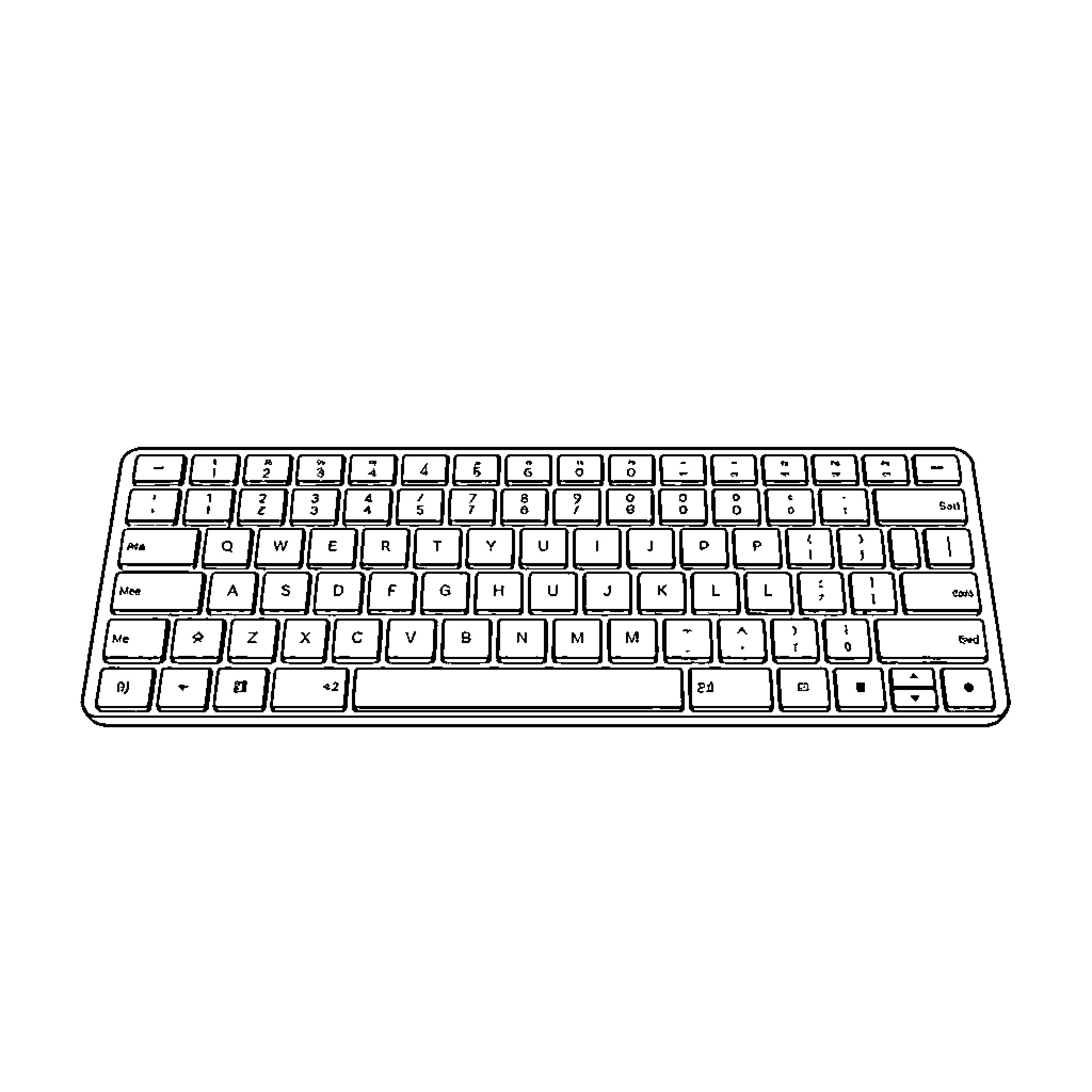 Keyboard with minimal, monochrome design Coloring Page (free black-and-white line drawing printable PDF for all, from beginners to advanced learners, including children, teens, adults, and seniors)