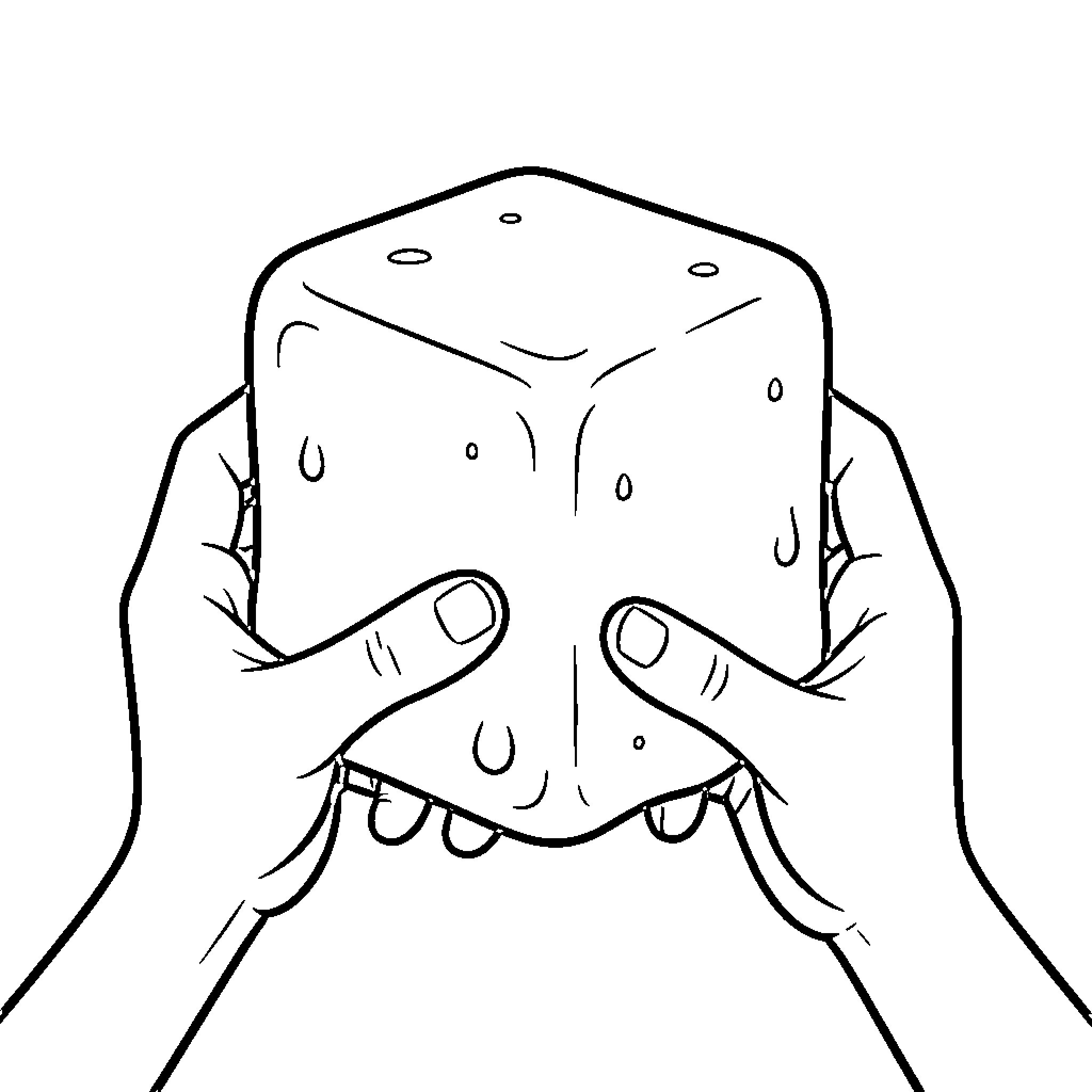 Slime being squeezed between two hands Coloring Page (free black-and-white line drawing printable PDF for all, from beginners to advanced learners, including children, teens, adults, and seniors)