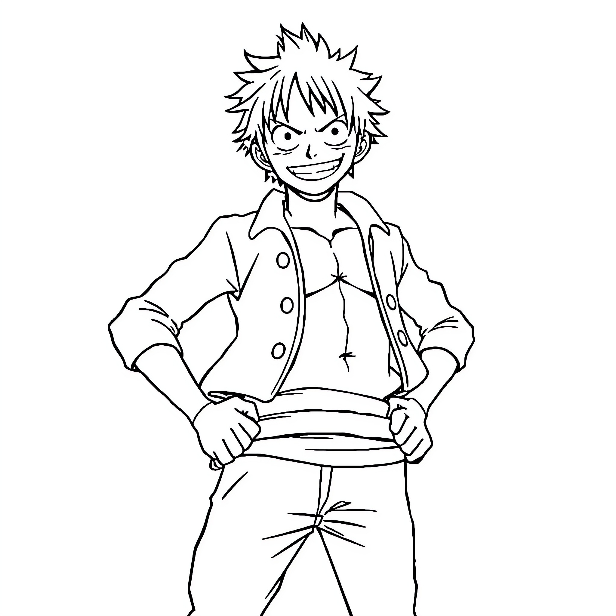 Luffy's Energetic Anime Adventure Coloring Page (free black-and-white line drawing printable PDF for all, from beginners to advanced learners, including children, teens, adults, and seniors)