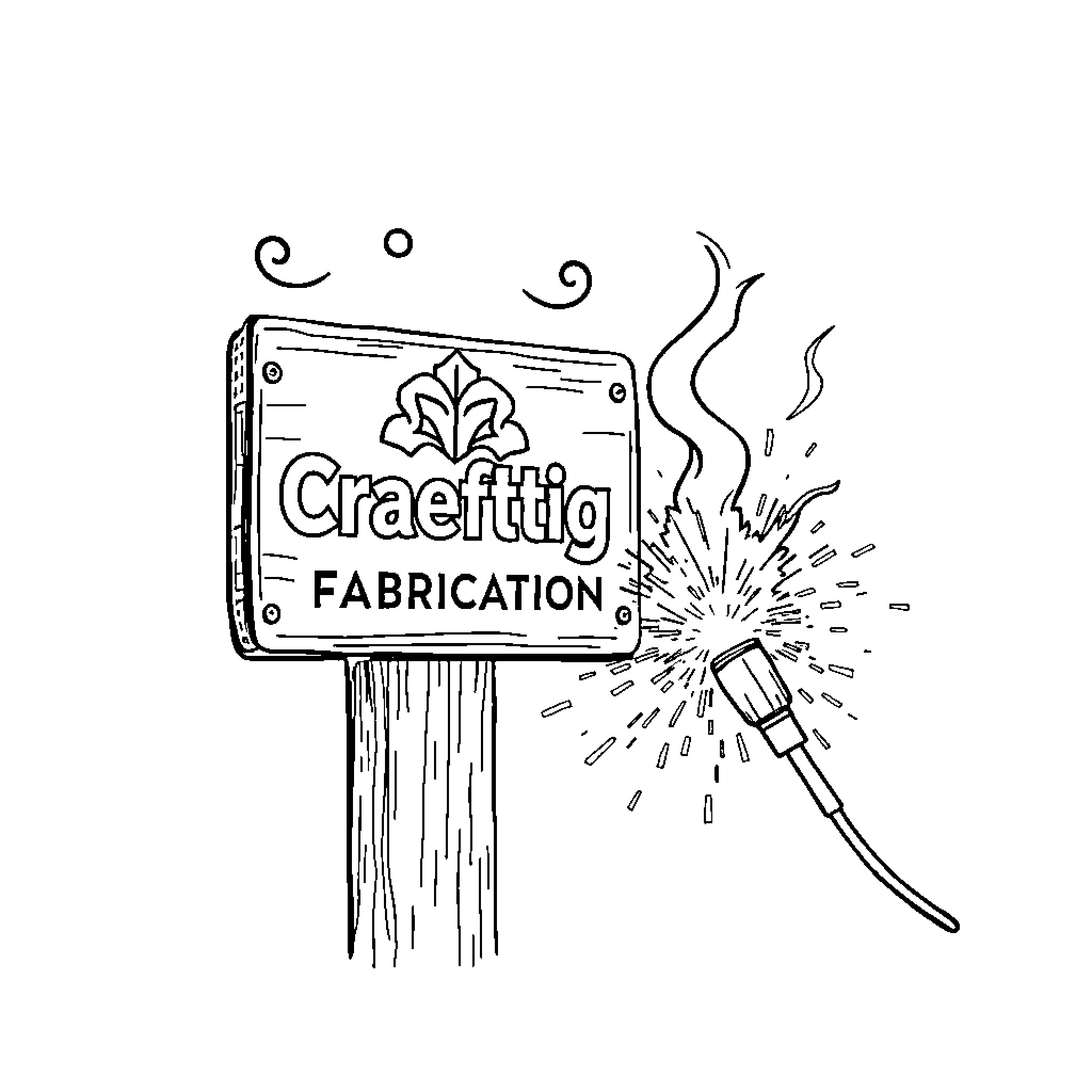 Welding Torch Working on Fabrication Sign Coloring Page (free black-and-white line drawing printable PDF for all, from beginners to advanced learners, including children, teens, adults, and seniors)