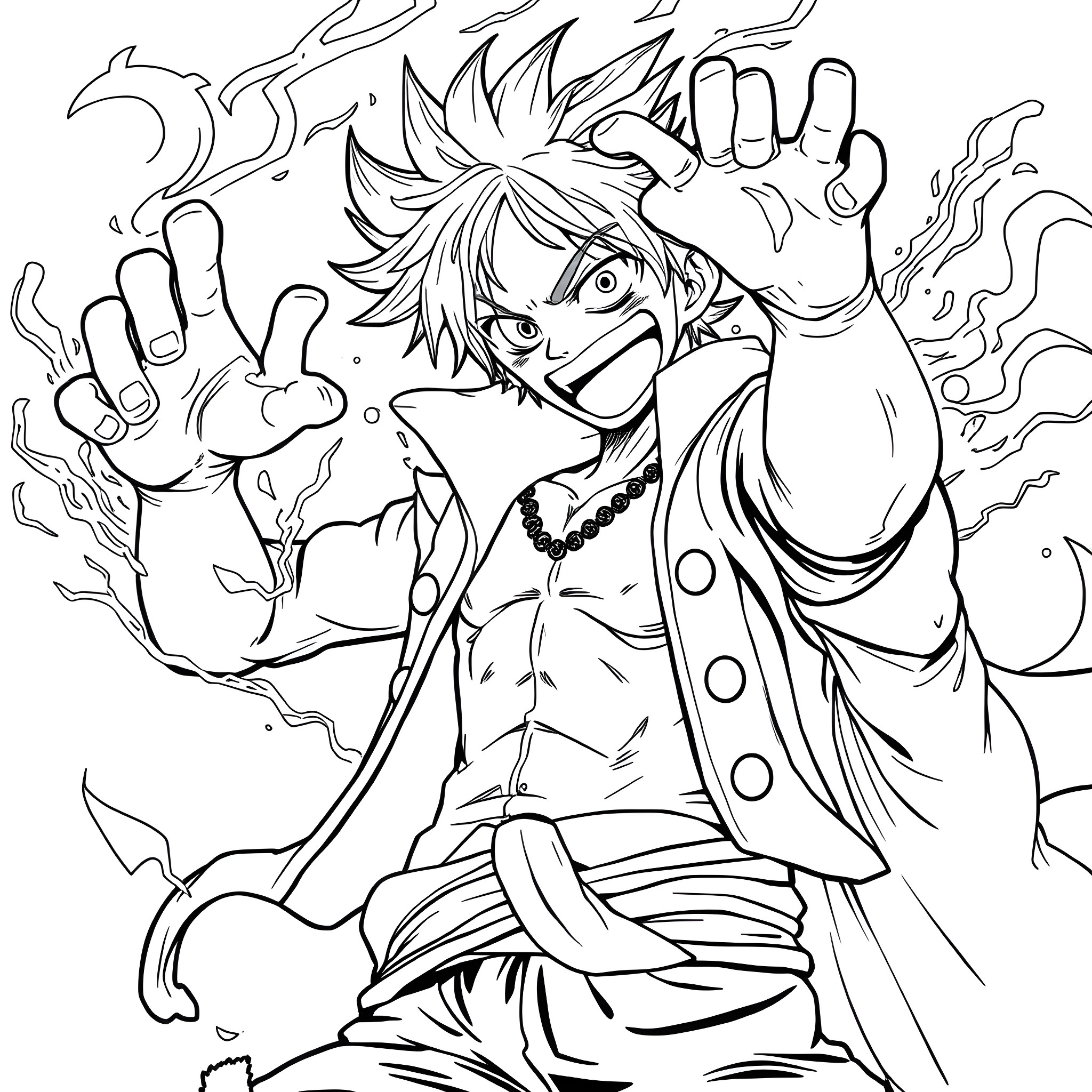 Luffy's Fiery Determination Coloring Page (free black-and-white line drawing printable PDF for all, from beginners to advanced learners, including children, teens, adults, and seniors)