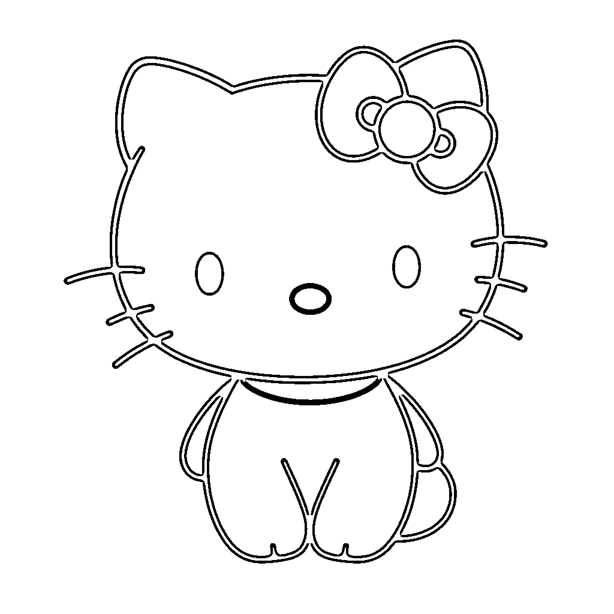 Hello Kitty simple outline drawing Coloring Page (free black-and-white line drawing printable PDF for all, from beginners to advanced learners, including children, teens, adults, and seniors)