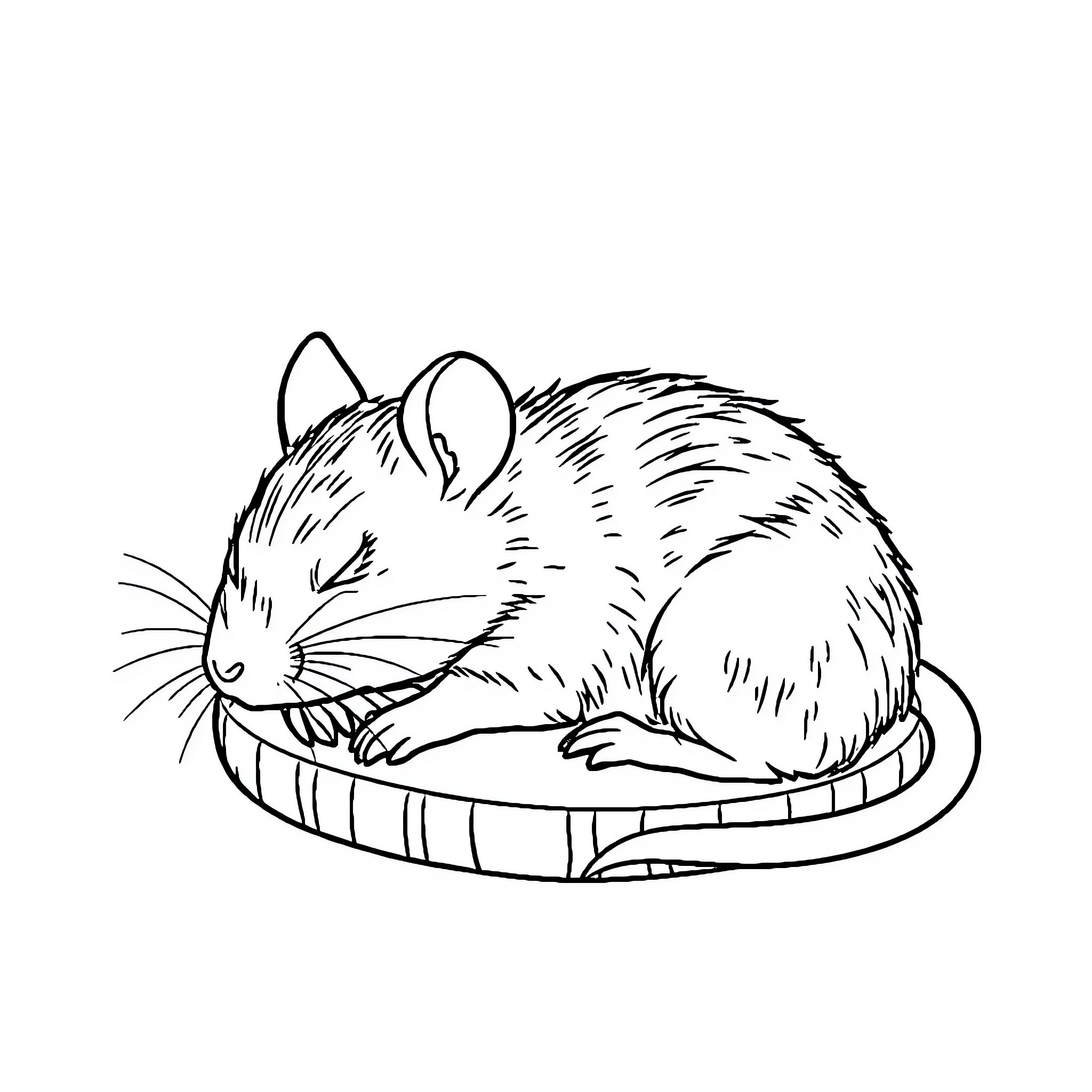 Raccoon curled up sleeping on a basket Coloring Page (free black-and-white line drawing printable PDF for all, from beginners to advanced learners, including children, teens, adults, and seniors)