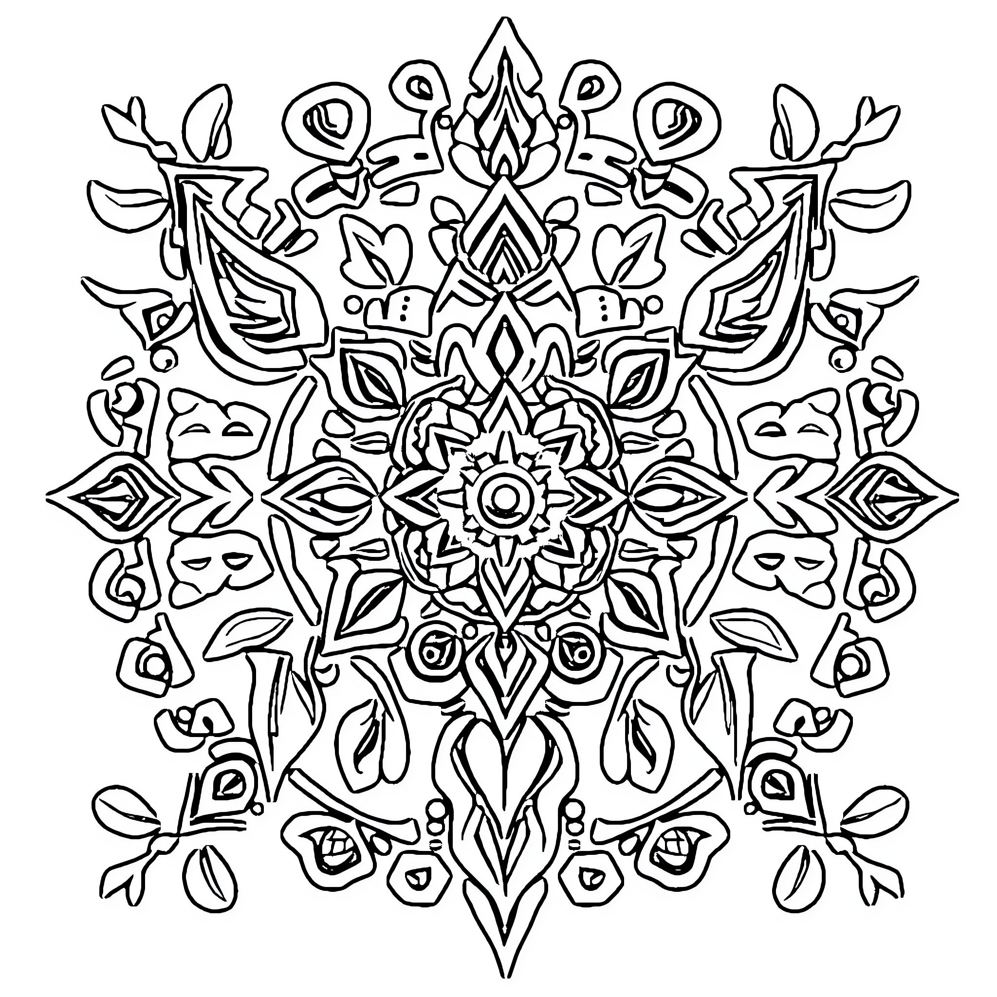 Tribal Art of Intricate Floral Patterns Coloring Page (free black-and-white line drawing printable PDF for all, from beginners to advanced learners, including children, teens, adults, and seniors)
