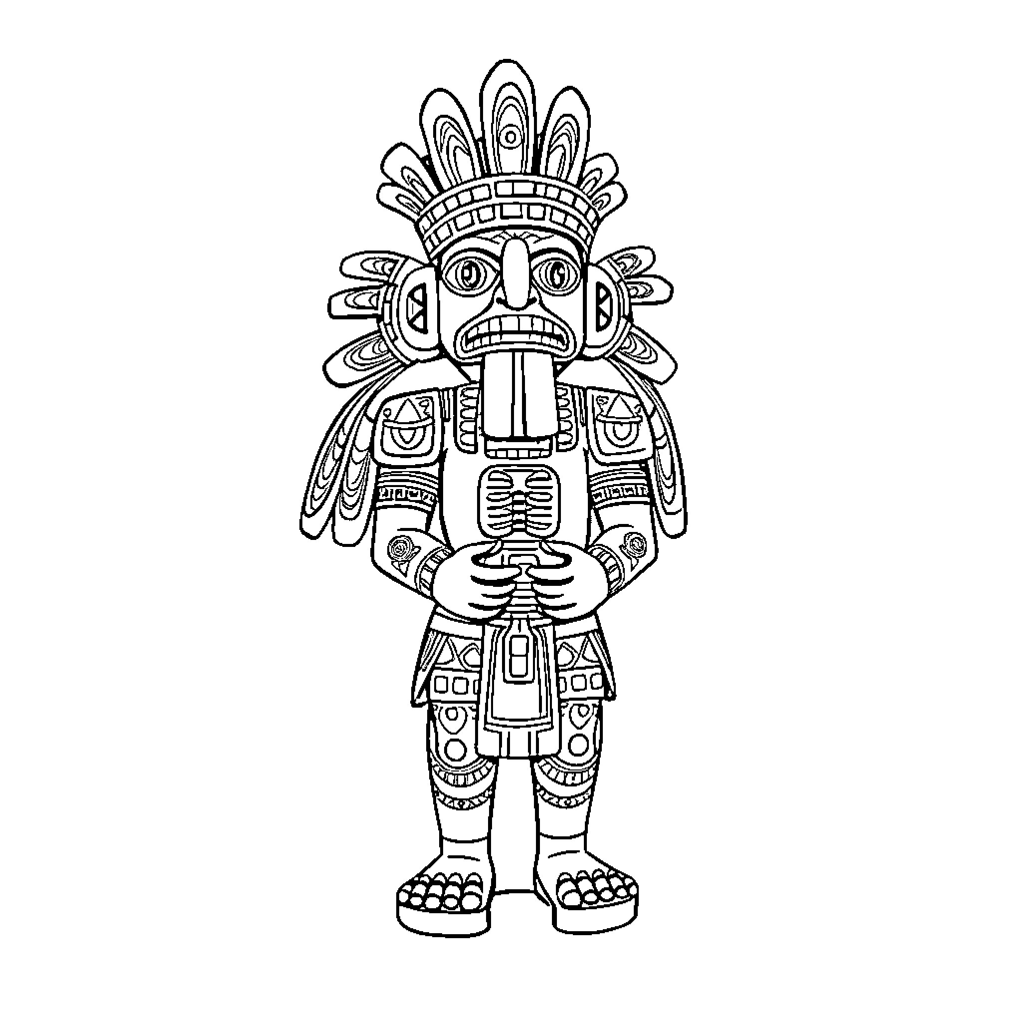 Moche Huaco of a Ceremonial Figure Coloring Page (free black-and-white line drawing printable PDF for all, from beginners to advanced learners, including children, teens, adults, and seniors)