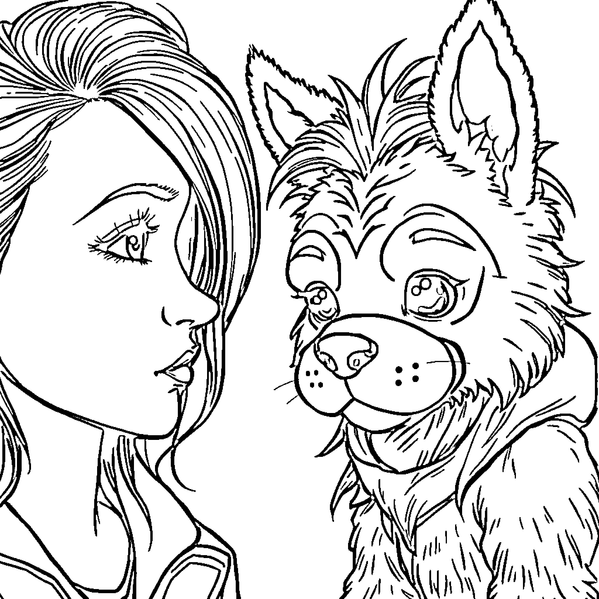 Personne partageant un moment avec un animal de compagnie Coloring Page (free black-and-white line drawing printable PDF for all, from beginners to advanced learners, including children, teens, adults, and seniors)