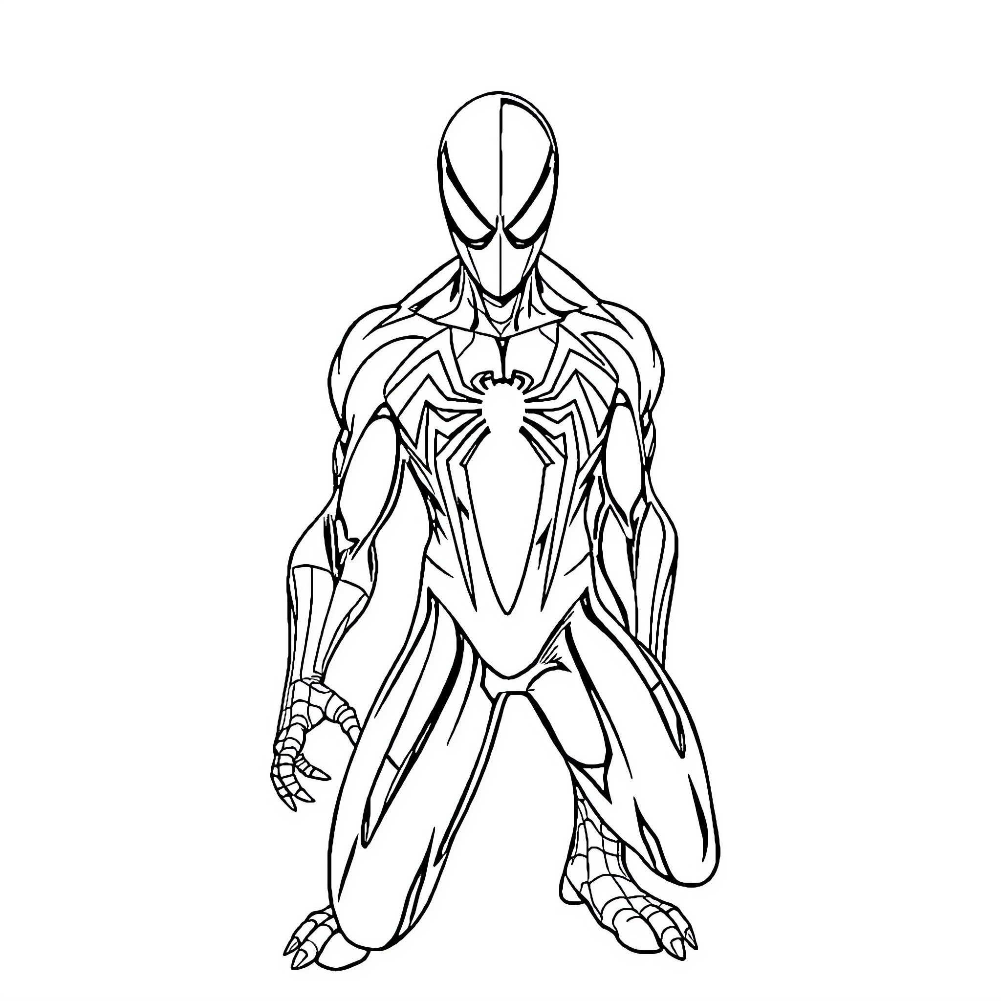 Spiderman and Venom in intense battle pose Coloring Page (free black-and-white line drawing printable PDF for all, from beginners to advanced learners, including children, teens, adults, and seniors)